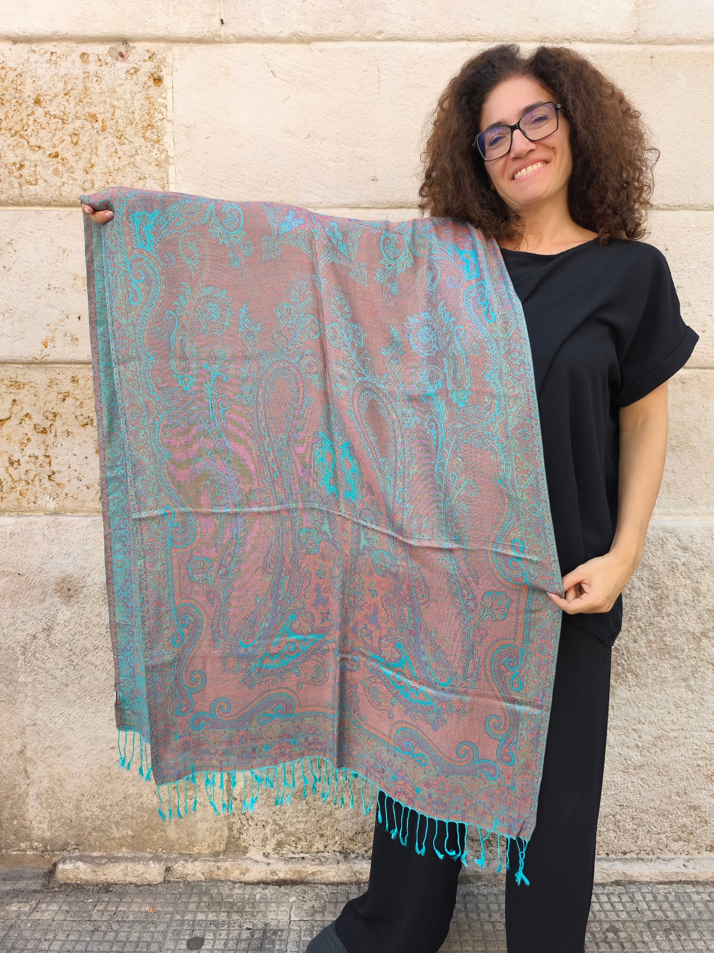 Pashmina Foulard Schal Seide 100 % Indien 195X75 60 cm