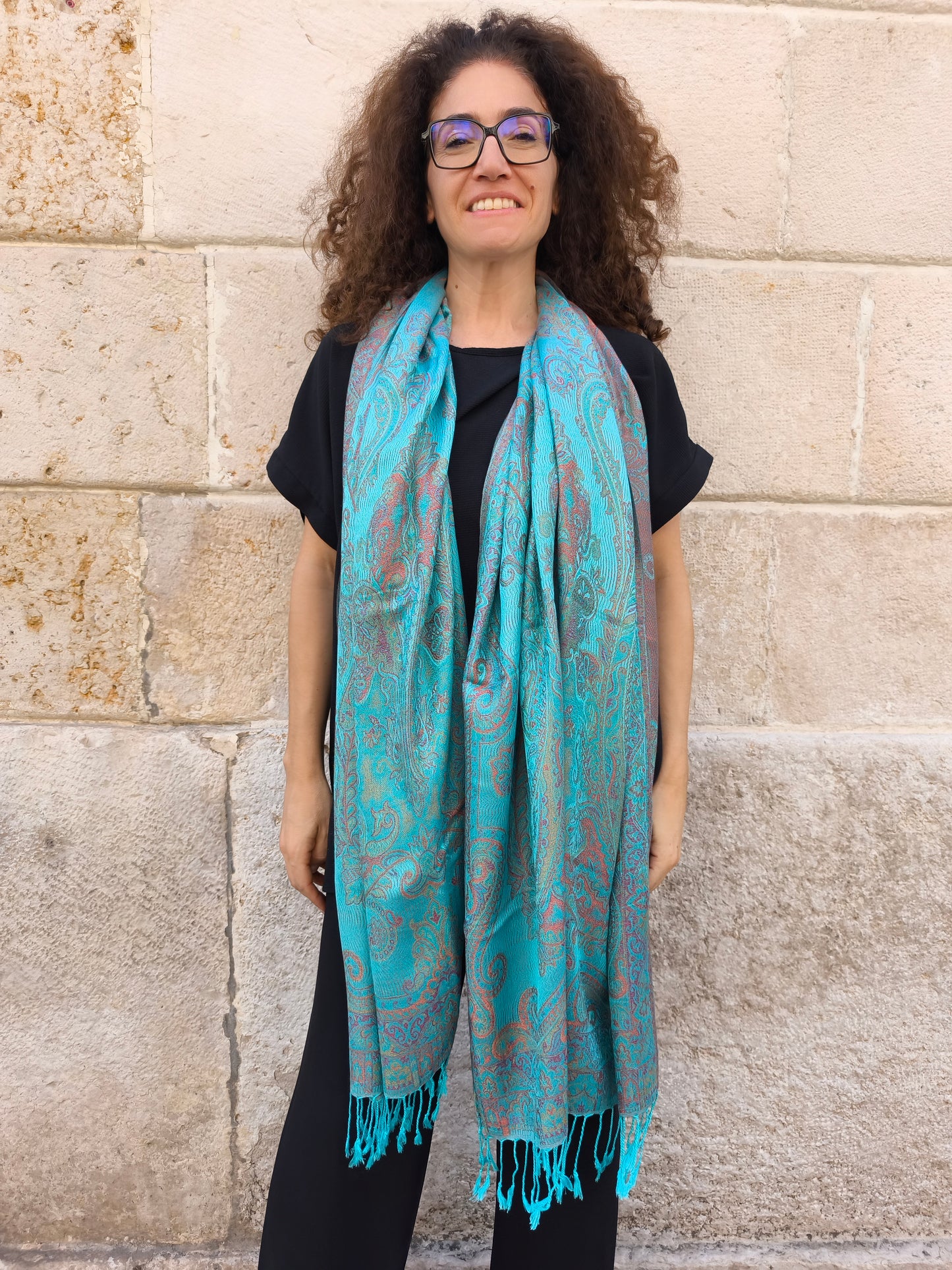 Pashmina Foulard Schal Seide 100 % Indien 195X75 60 cm