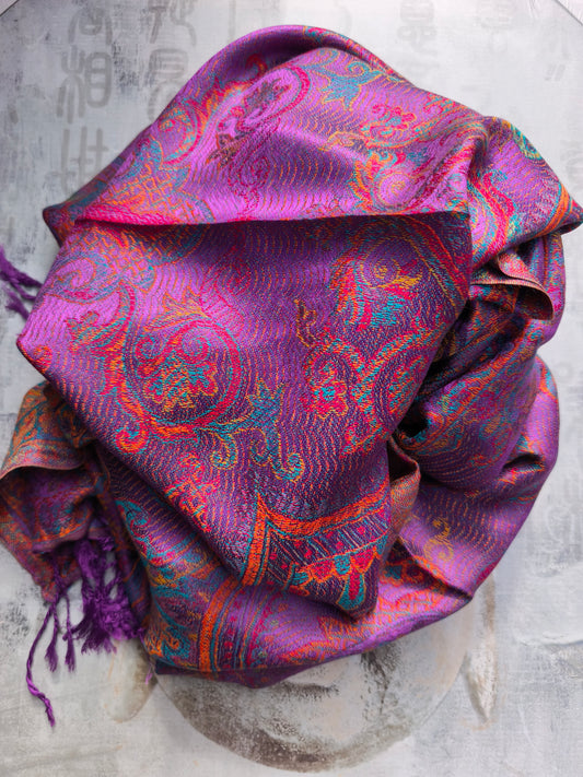 Pashmina Foulard Sciarpa Seta 100% India cm 195X75 14S
