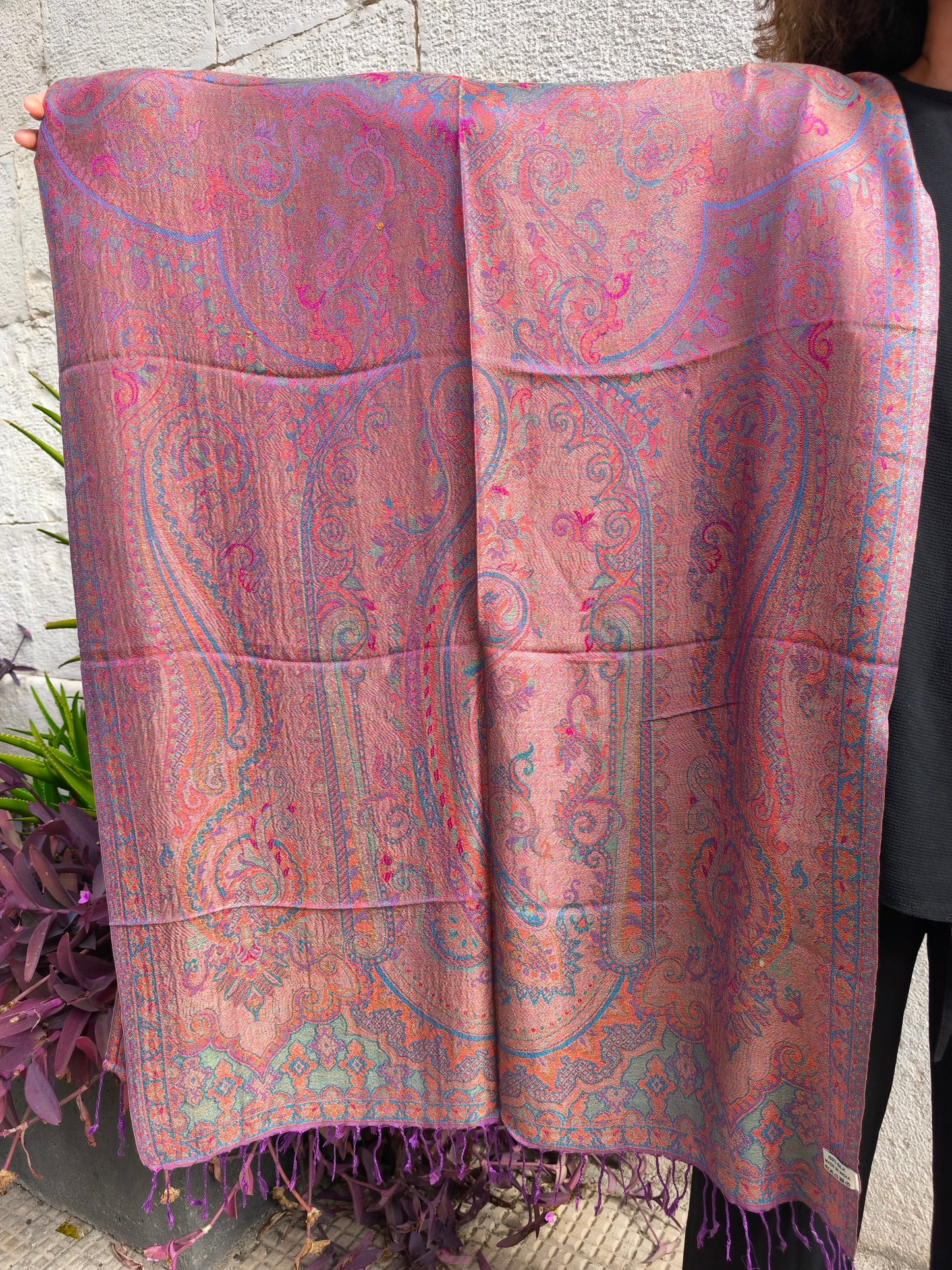 Pashmina-Foulard-Schal, 100 % indische Seide, 195 x 75 cm, 14S