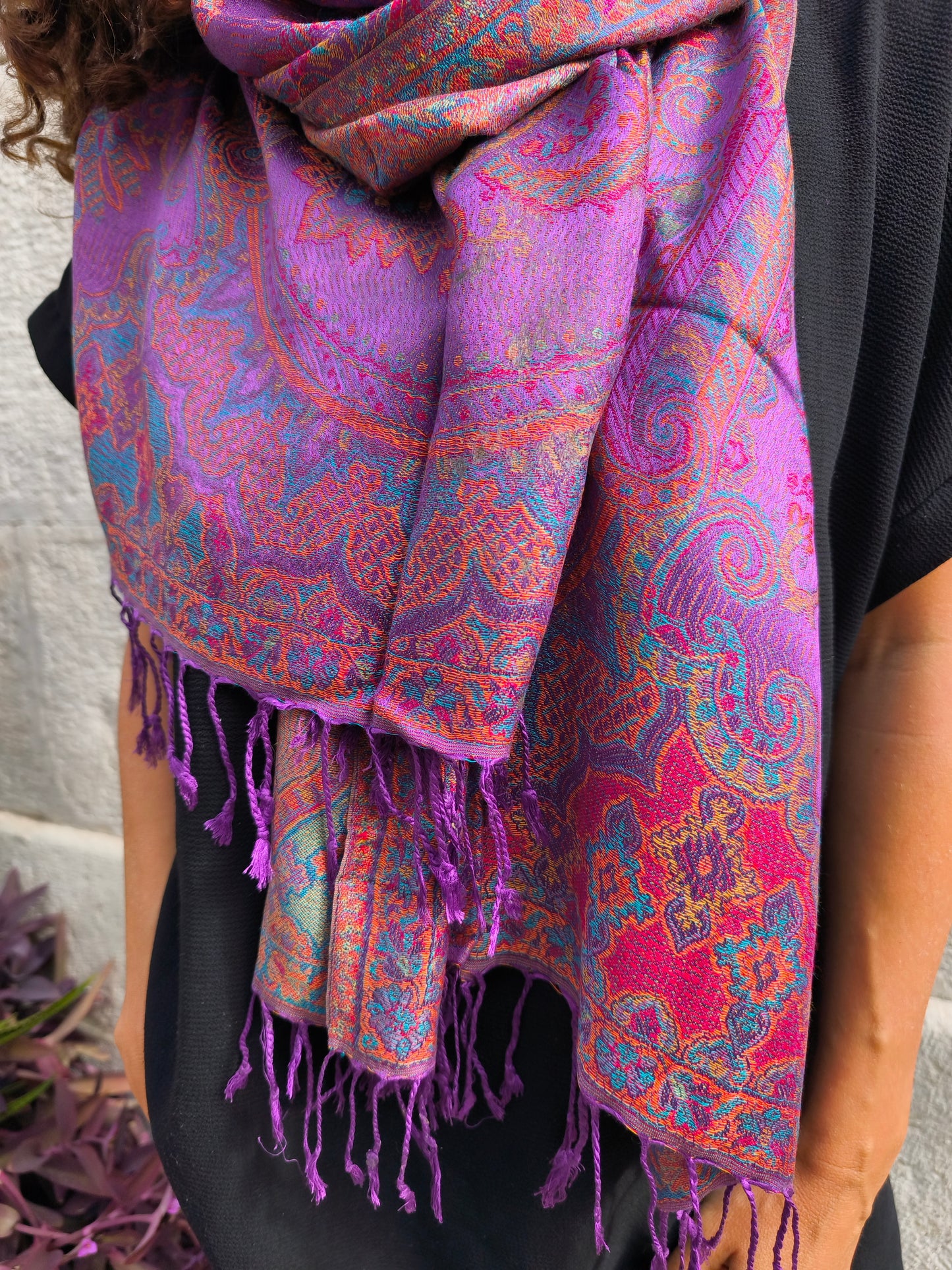 Pashmina-Foulard-Schal, 100 % indische Seide, 195 x 75 cm, 14S