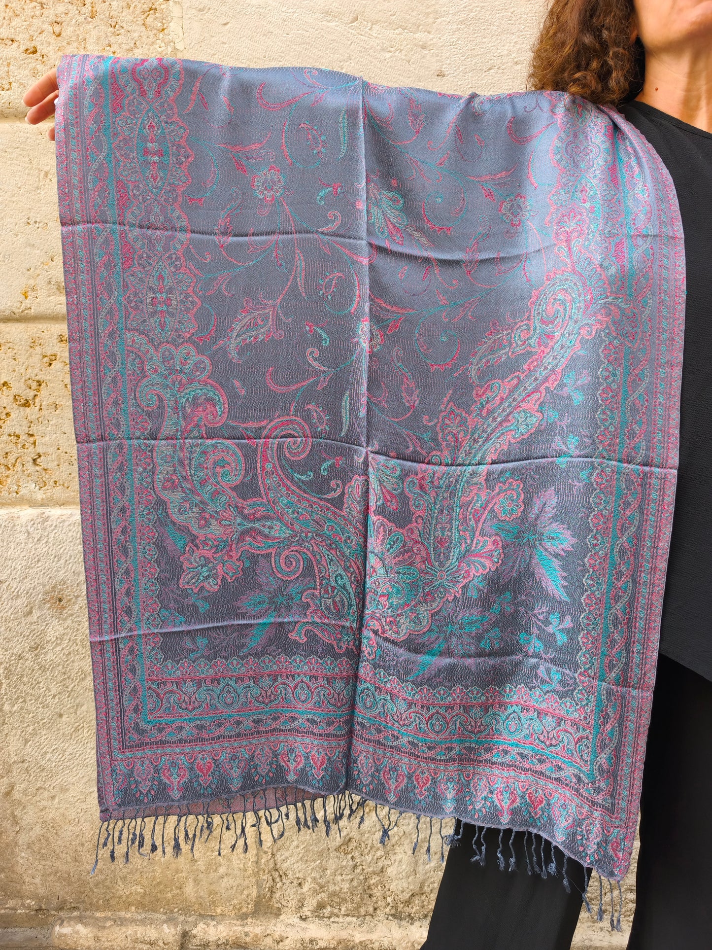 Pashmina-Foulard-Schal, 100 % indische Seide, 195 x 75 cm, 19S