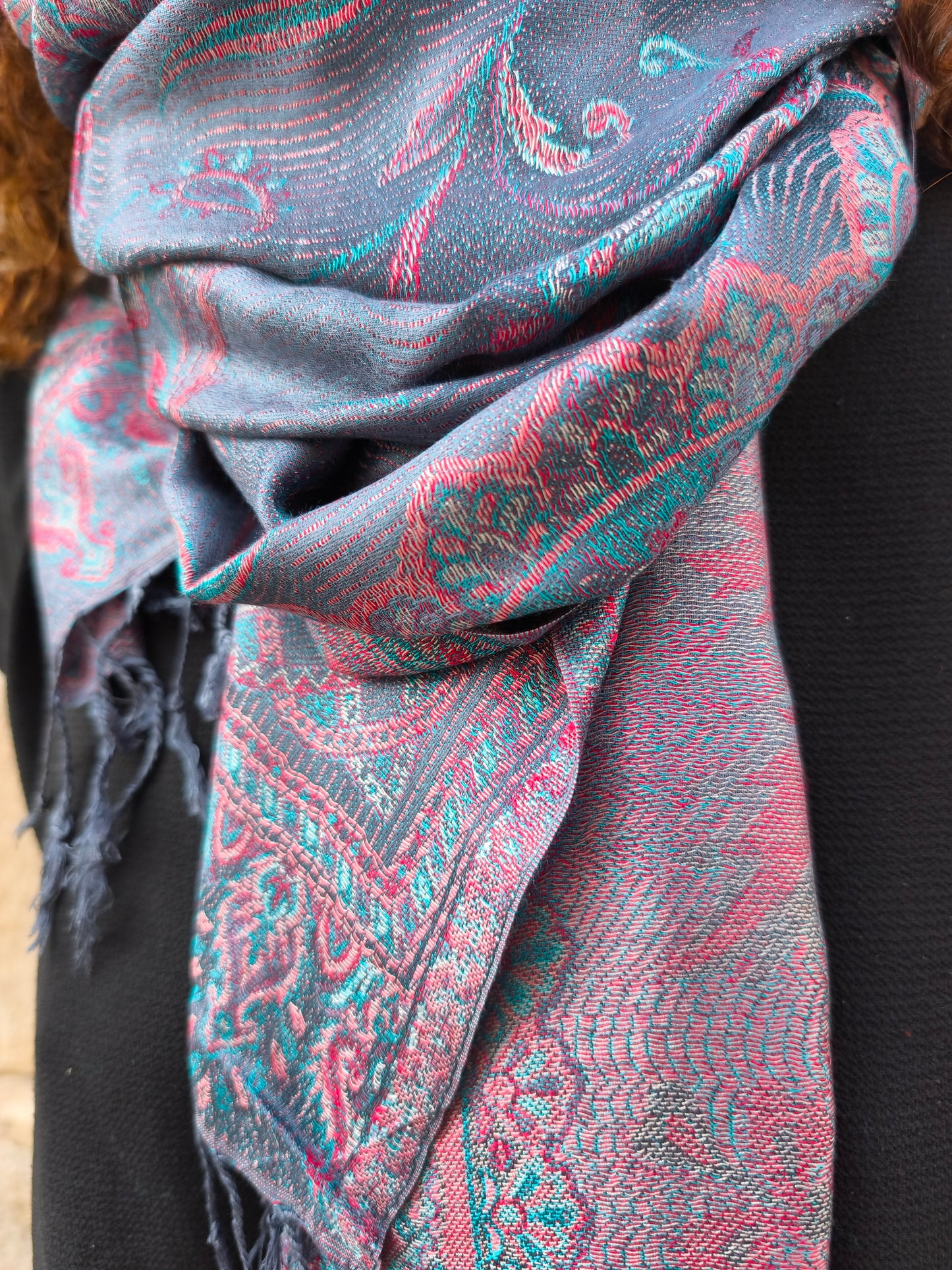 Pashmina-Foulard-Schal, 100 % indische Seide, 195 x 75 cm, 19S