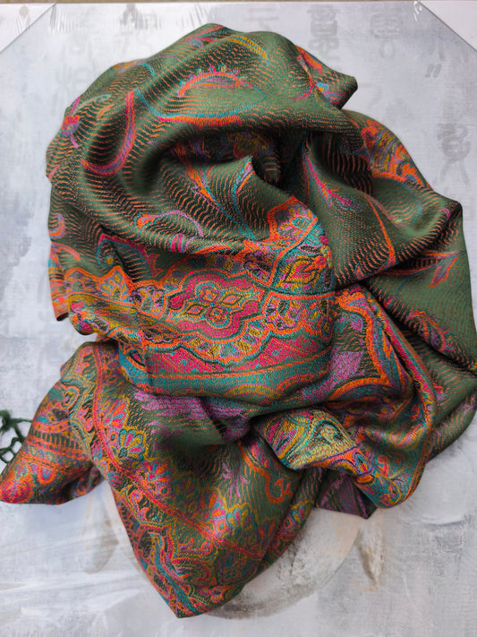 Pashmina Foulard Sciarpa Seta 100% India cm 195X75 21S