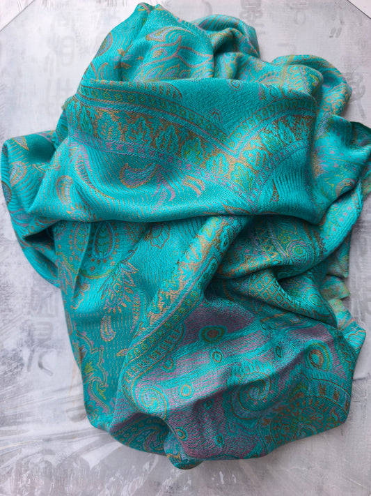 Pashmina Foulard Sciarpa Seta 100% India cm 195X75 22S