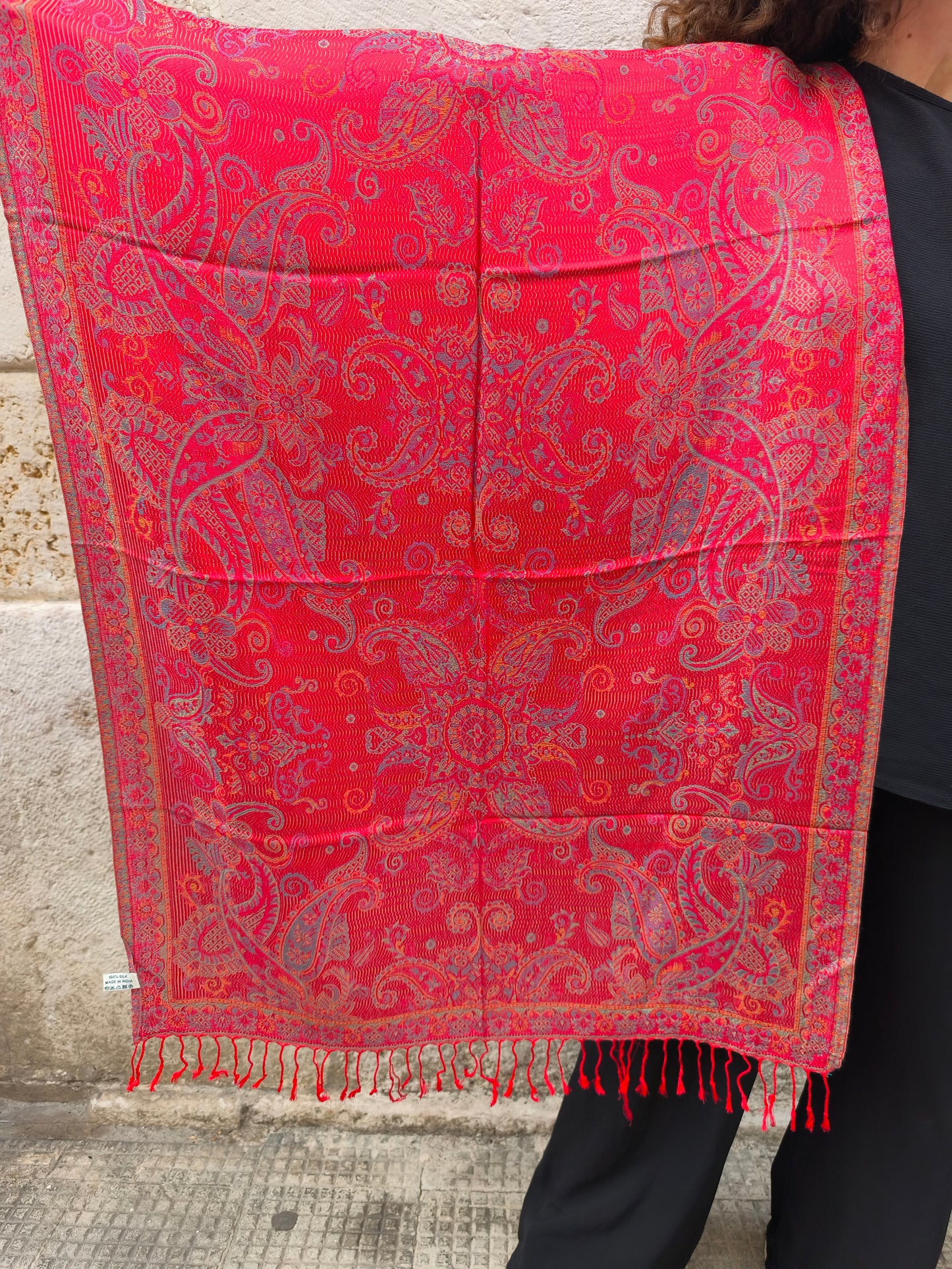 Pashmina-Foulard-Schal, 100 % indische Seide, 195 x 75 cm, 28 S