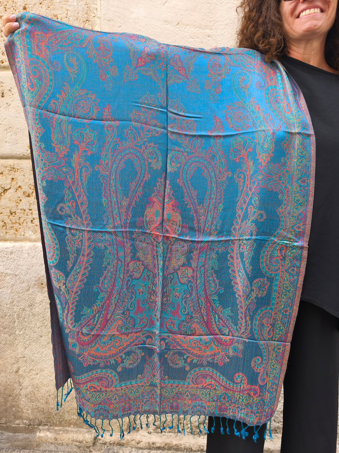 Pashmina-Foulard-Schal, 100 % indische Seide, 195 x 75 cm, 32S