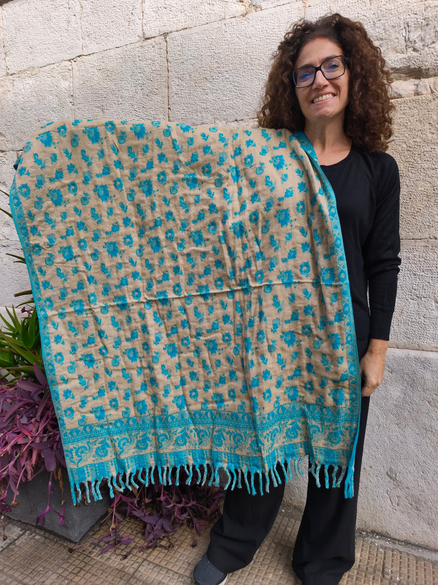 Warm Tibetan Yak Wool Shawl Scarf Stole Pashmina Blanket 116A