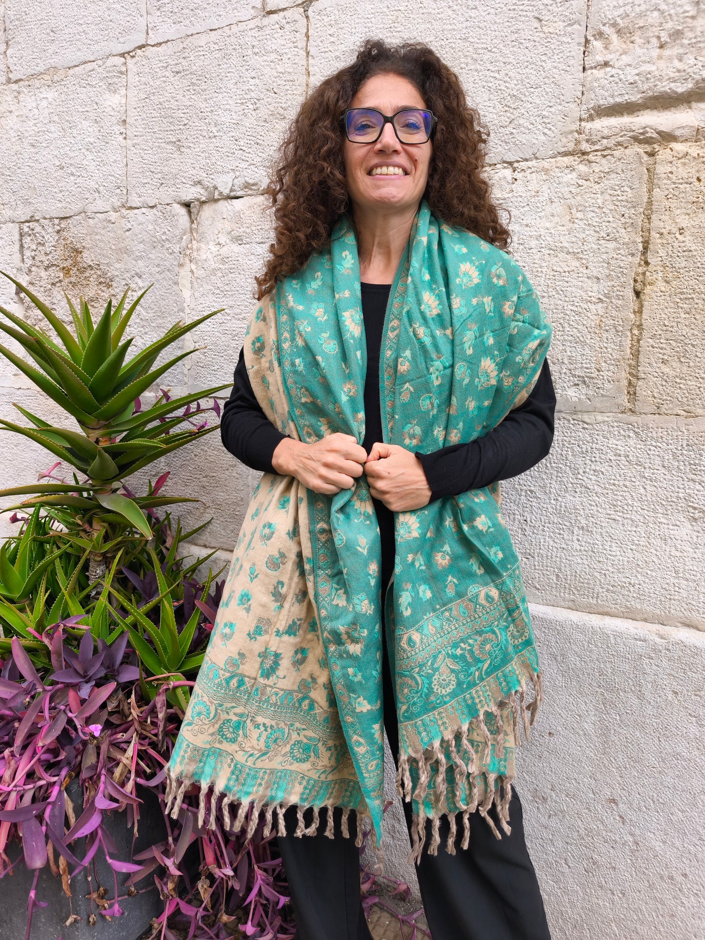 Warm Tibetan Yak Wool Shawl Scarf Stole Pashmina Blanket 124A