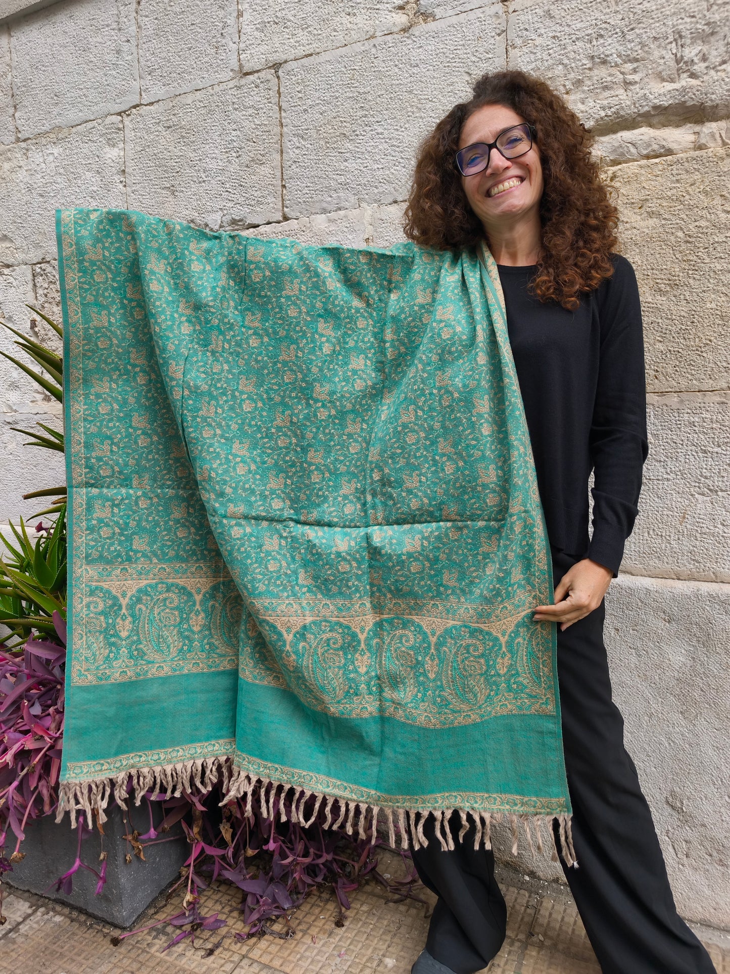 Warm Tibetan Yak Wool Shawl Scarf Stole Pashmina Blanket 128A