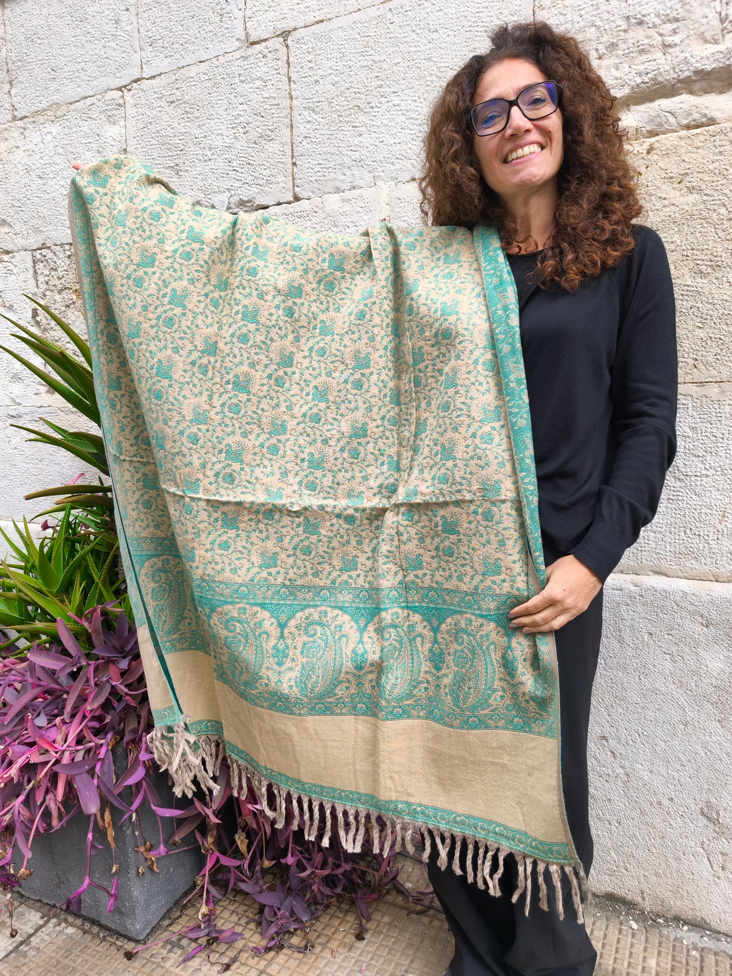 Warm Tibetan Yak Wool Shawl Scarf Stole Pashmina Blanket 128A