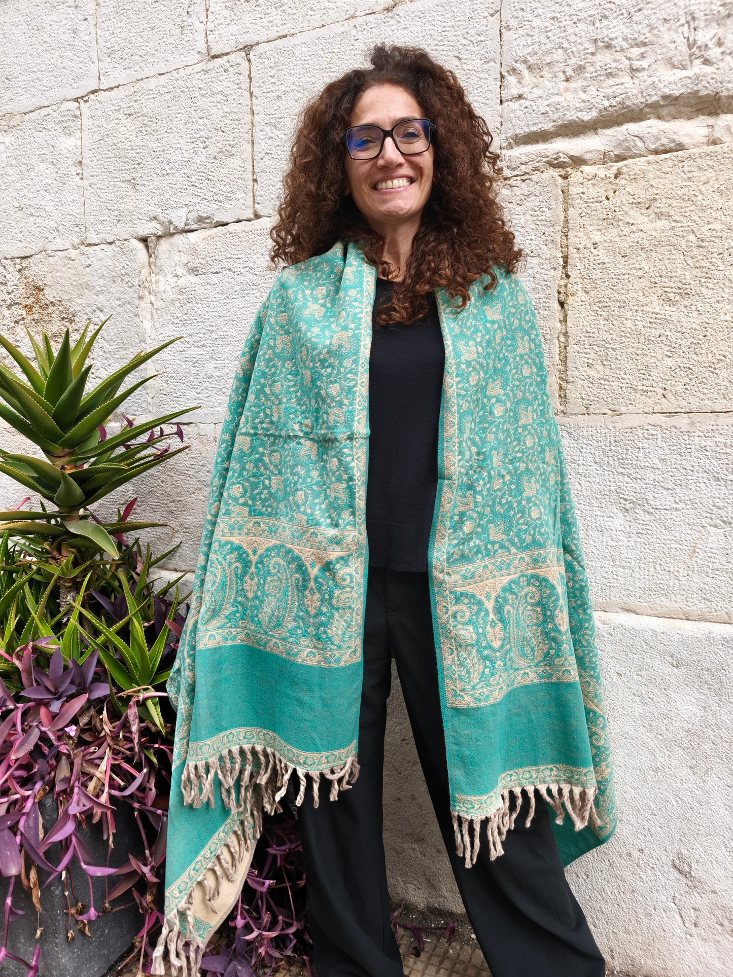 Warm Tibetan Yak Wool Shawl Scarf Stole Pashmina Blanket 128A