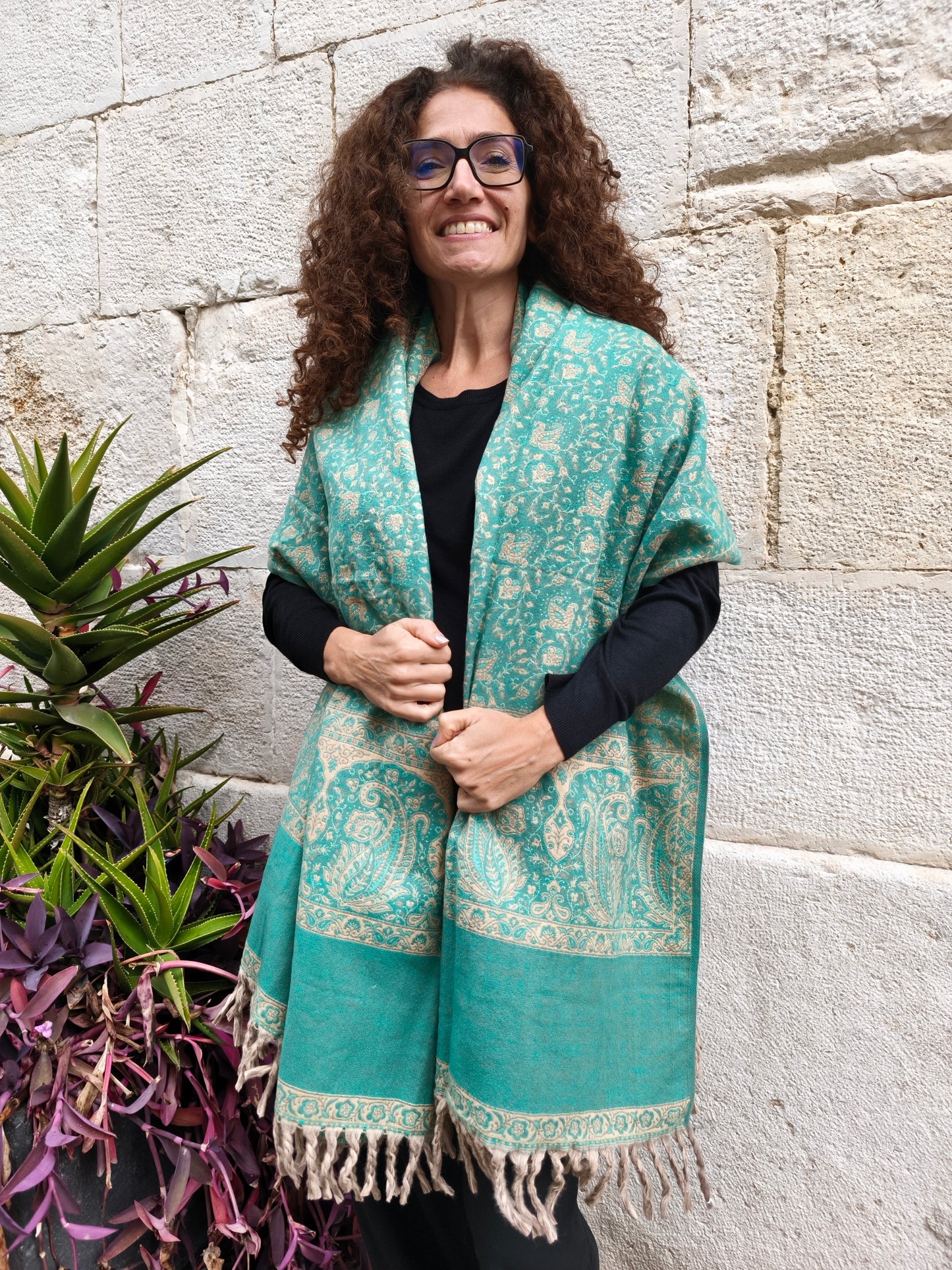 Warm Tibetan Yak Wool Shawl Scarf Stole Pashmina Blanket 128A