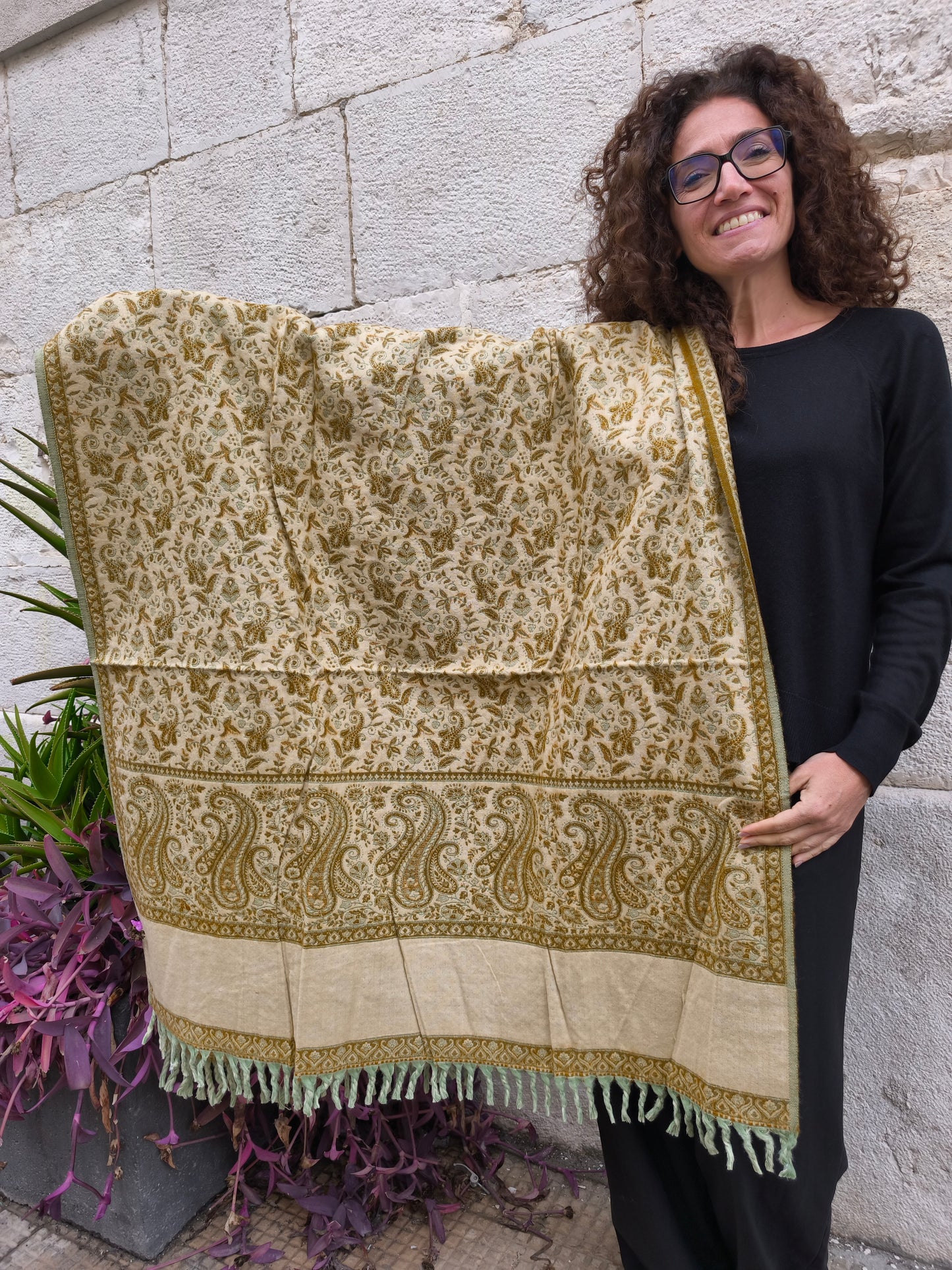 Warm Tibetan Yak Wool Shawl Scarf Stole Pashmina Blanket 134A