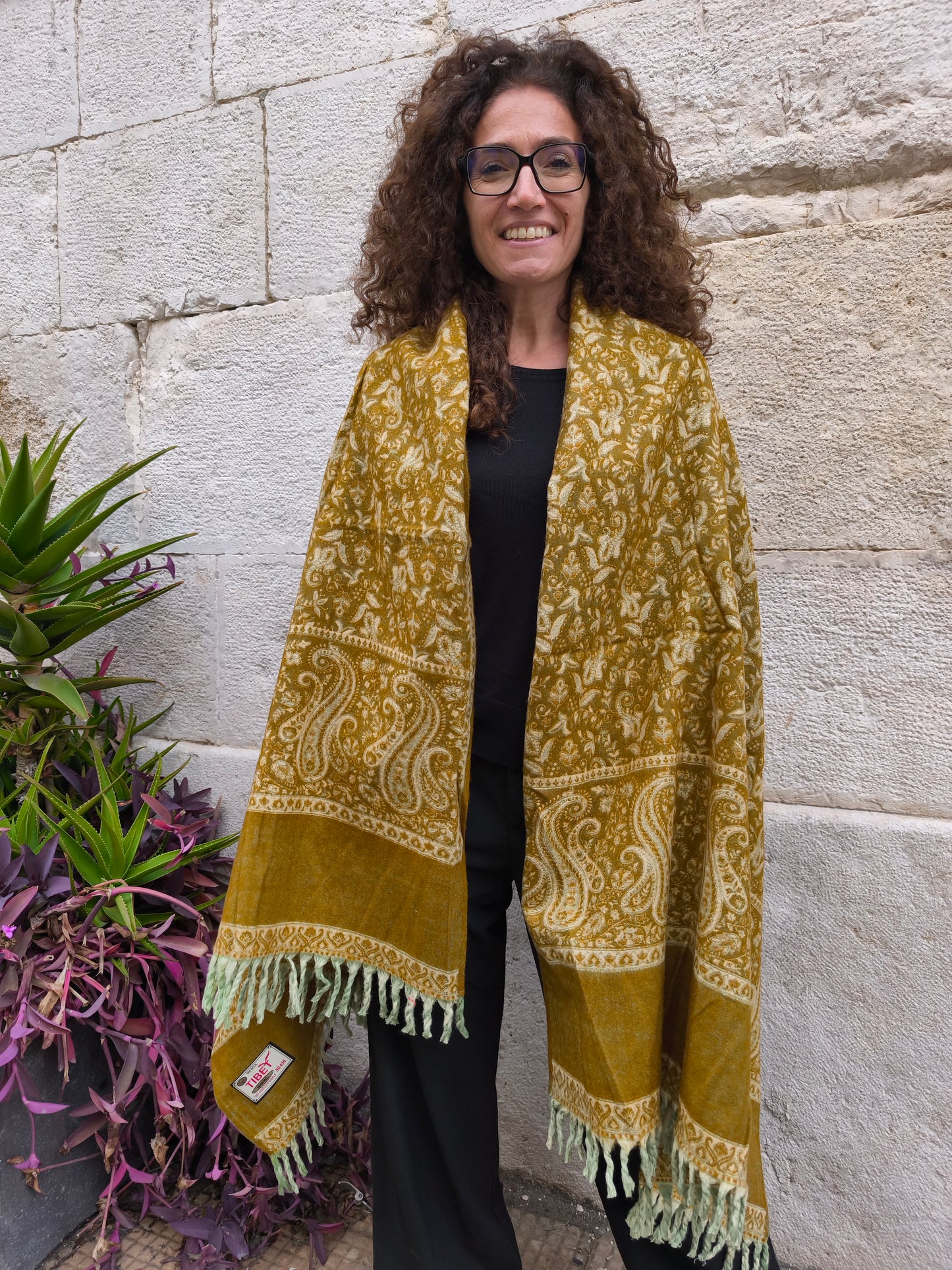 Warm Tibetan Yak Wool Shawl Scarf Stole Pashmina Blanket 134A