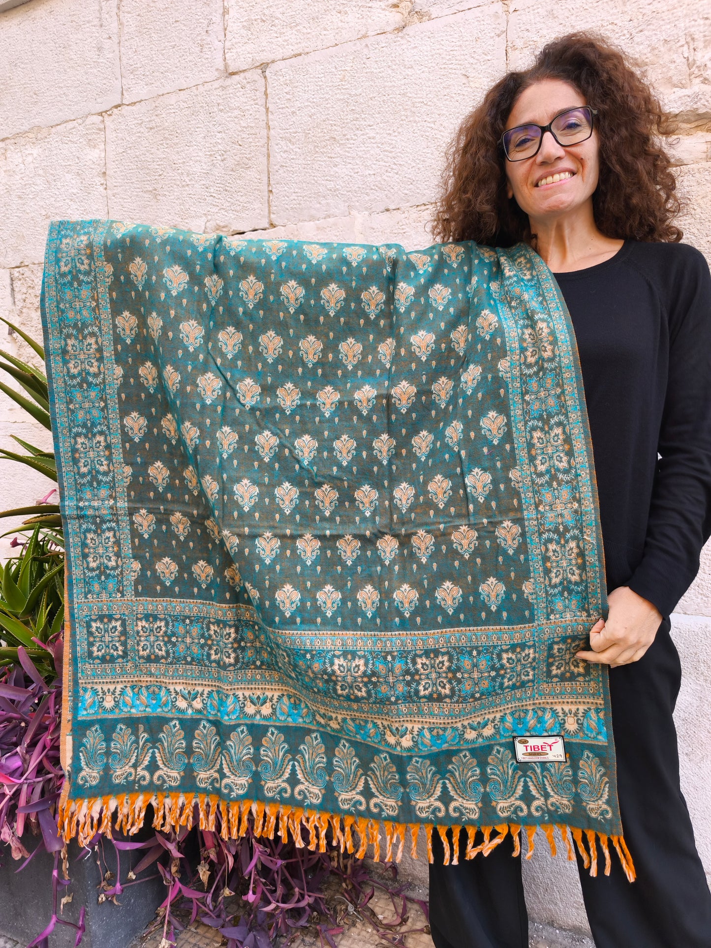 Warm Tibetan Yak Wool Shawl Scarf Stole Pashmina Blanket 148A