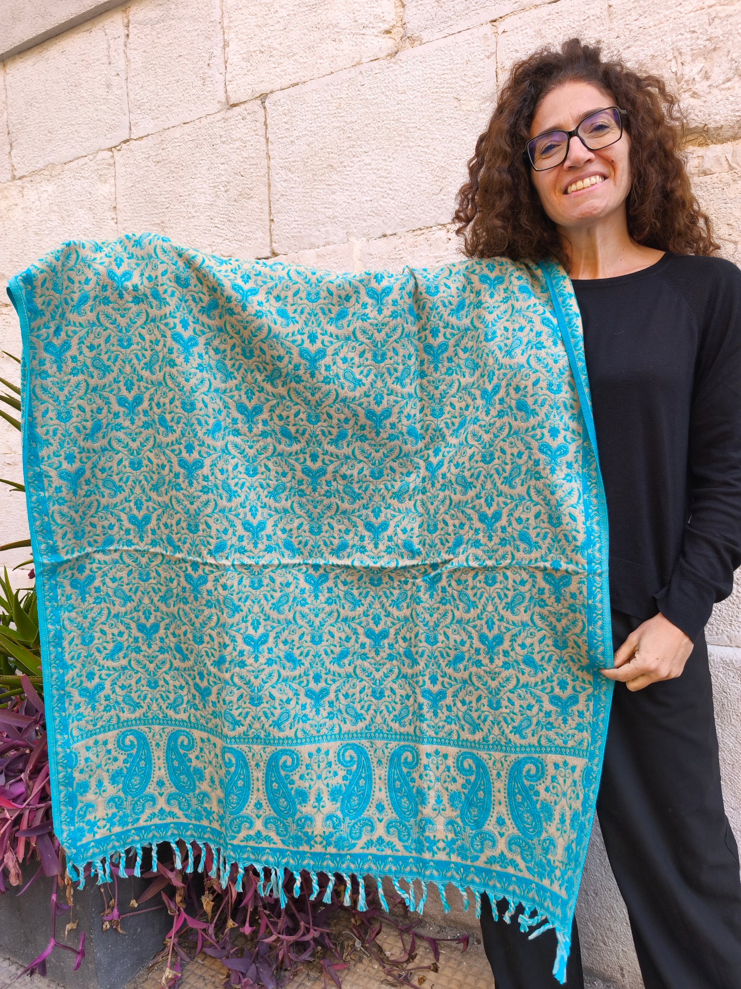 Warm Tibetan Yak Wool Shawl Scarf Stole Pashmina Blanket 152A