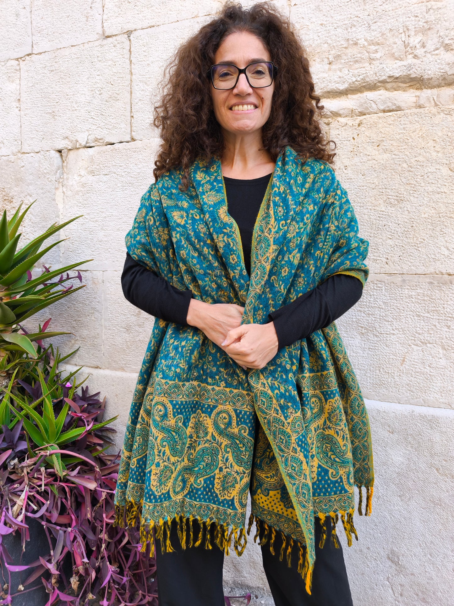 Warm Tibetan Yak Wool Shawl Scarf Stole Pashmina Blanket 157A