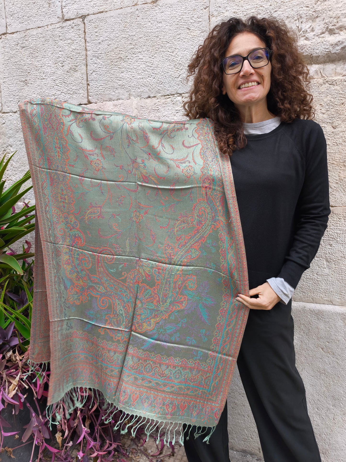 Pashmina Foulard Scarf 100% Indian Silk cm 195X75 34S