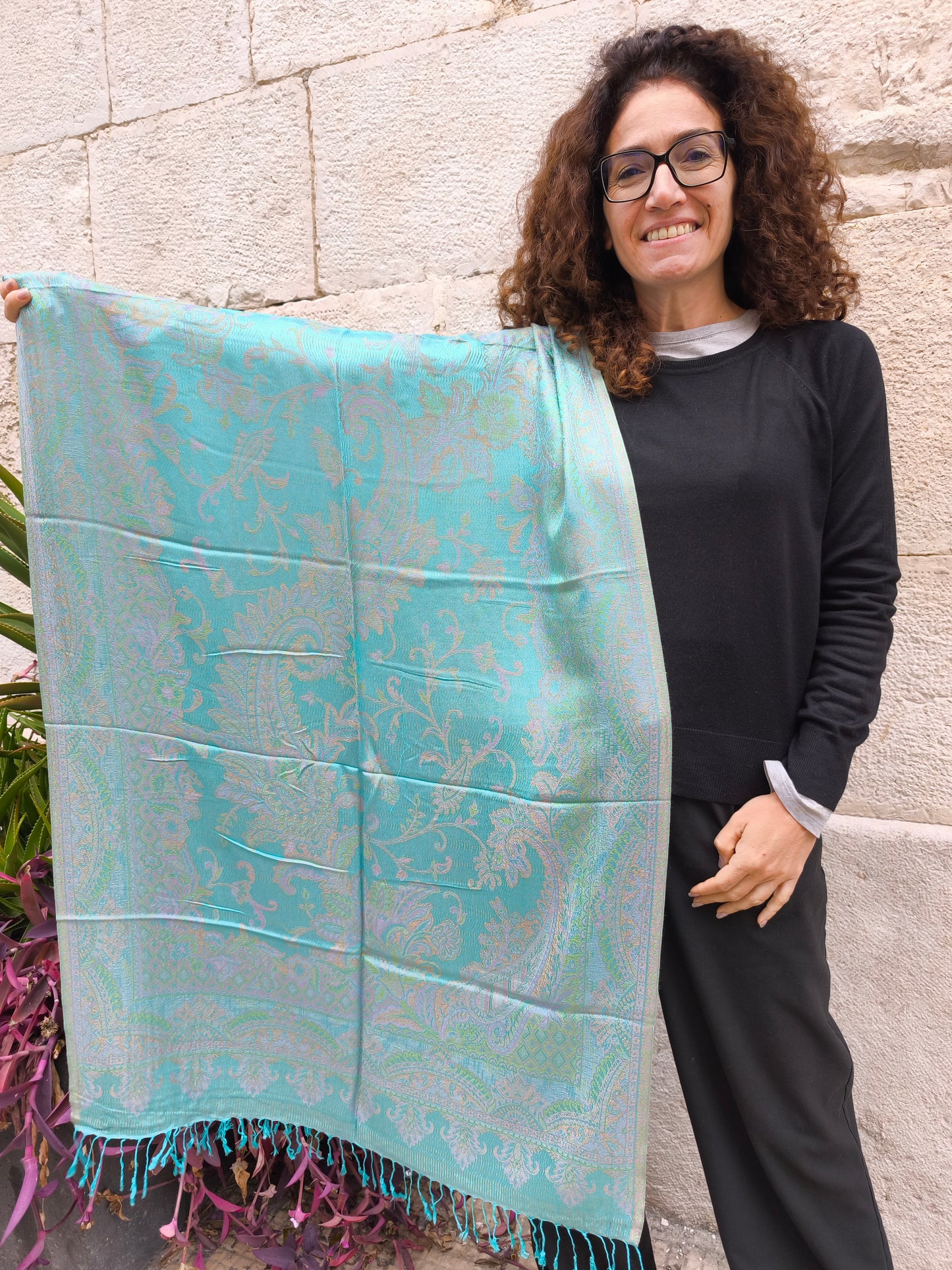 Pashmina Foulard Scarf 100% Indian Silk cm 195X75 35S