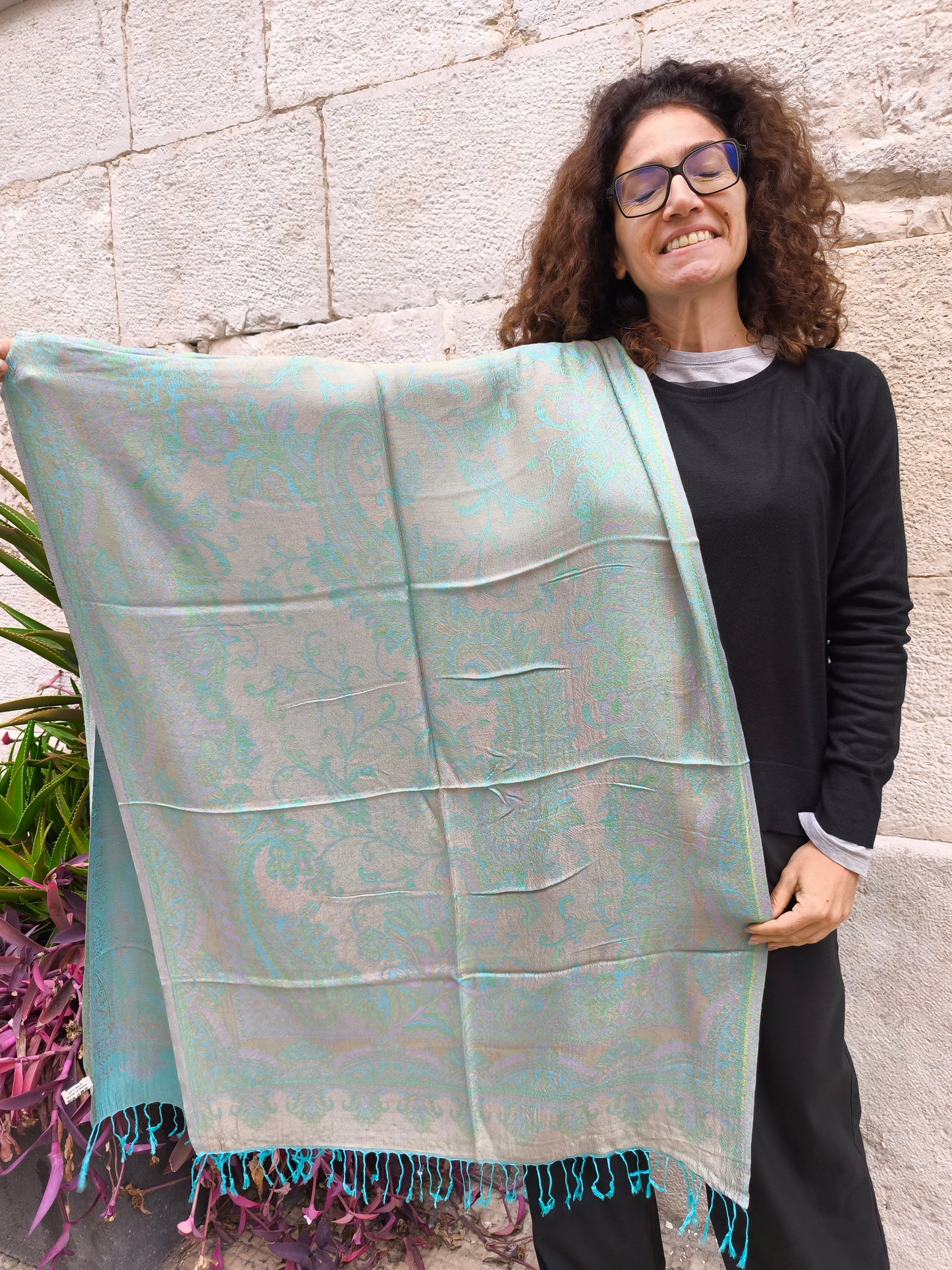 Pashmina Foulard Scarf 100% Indian Silk cm 195X75 35S