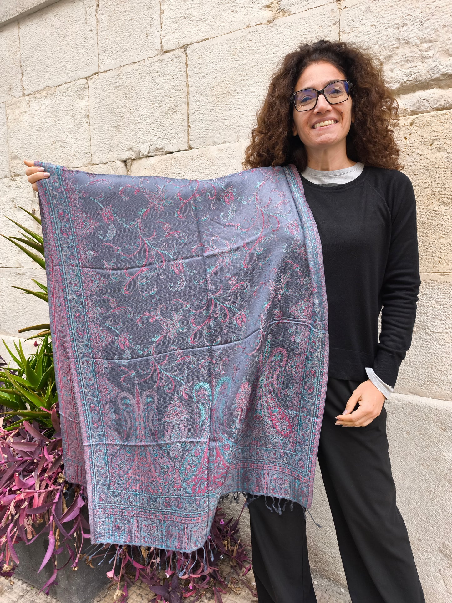 Pashmina-Foulard-Schal, 100 % indische Seide, 195 x 75 cm, 36S
