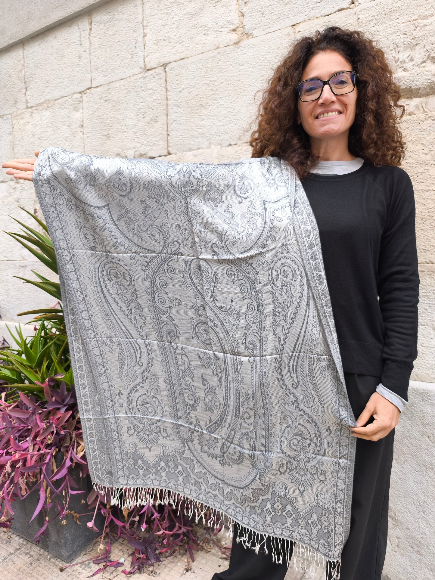 Pashmina Foulard Scarf 100% Indian Silk cm 195X75 40S