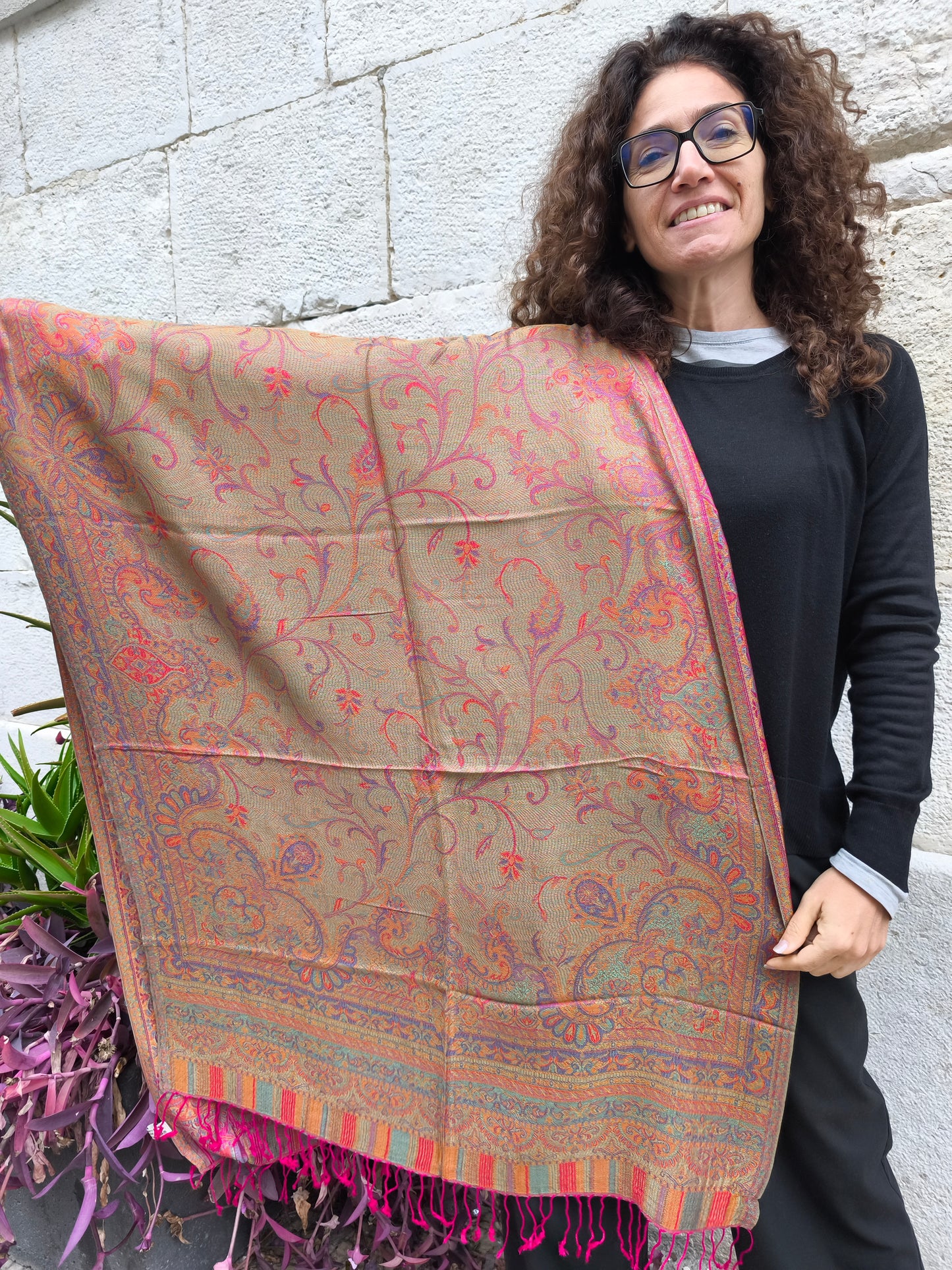 Pashmina Foulard Scarf Silk 100% India cm 195X75 43S