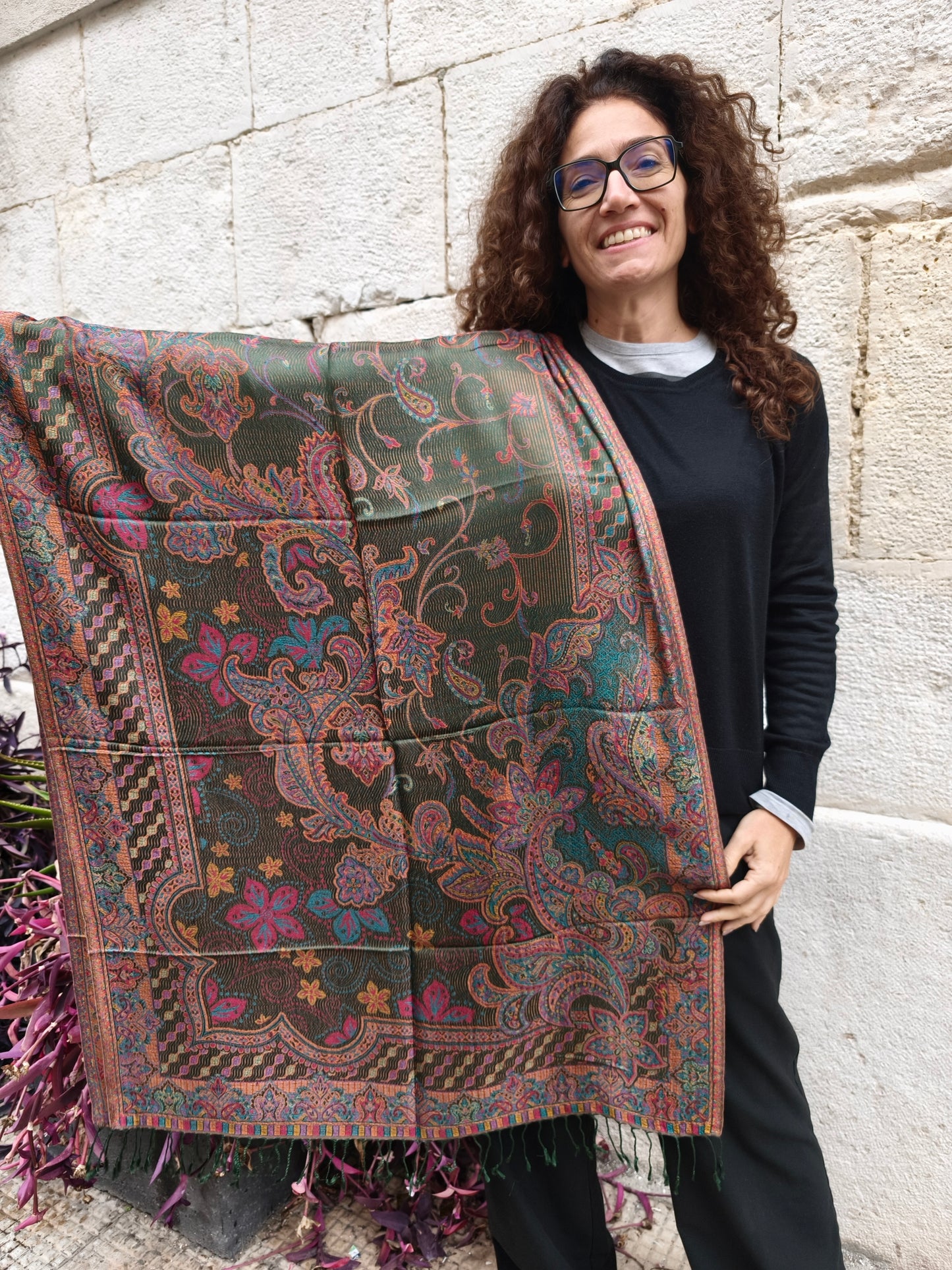 Pashmina Foulard Scarf 100% Indian Silk cm 195X75 44S