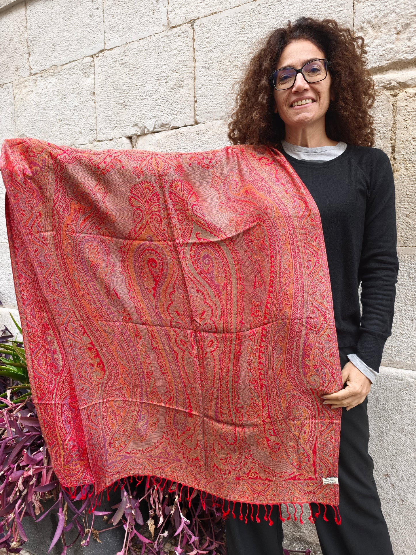 Pashmina Foulard Scarf 100% Indian Silk cm 195X75 45S