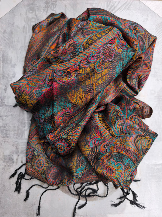 Pashmina-Foulard-Schal, 100 % Seide, Indien, 195 x 75 cm, 46S