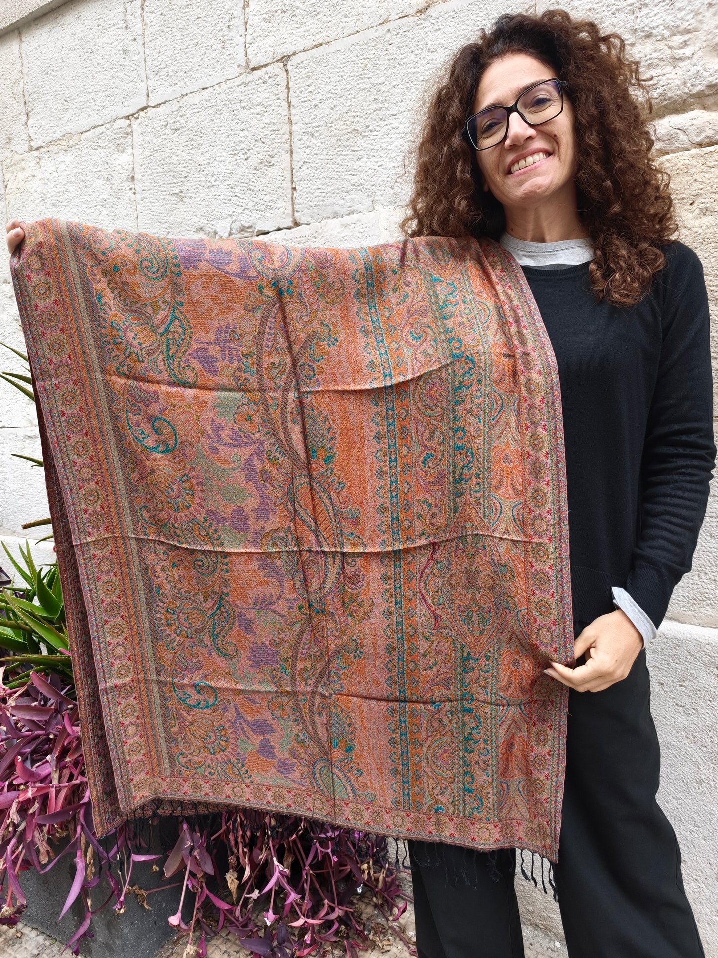 Pashmina Foulard Scarf Silk 100% India cm 195X75 46S