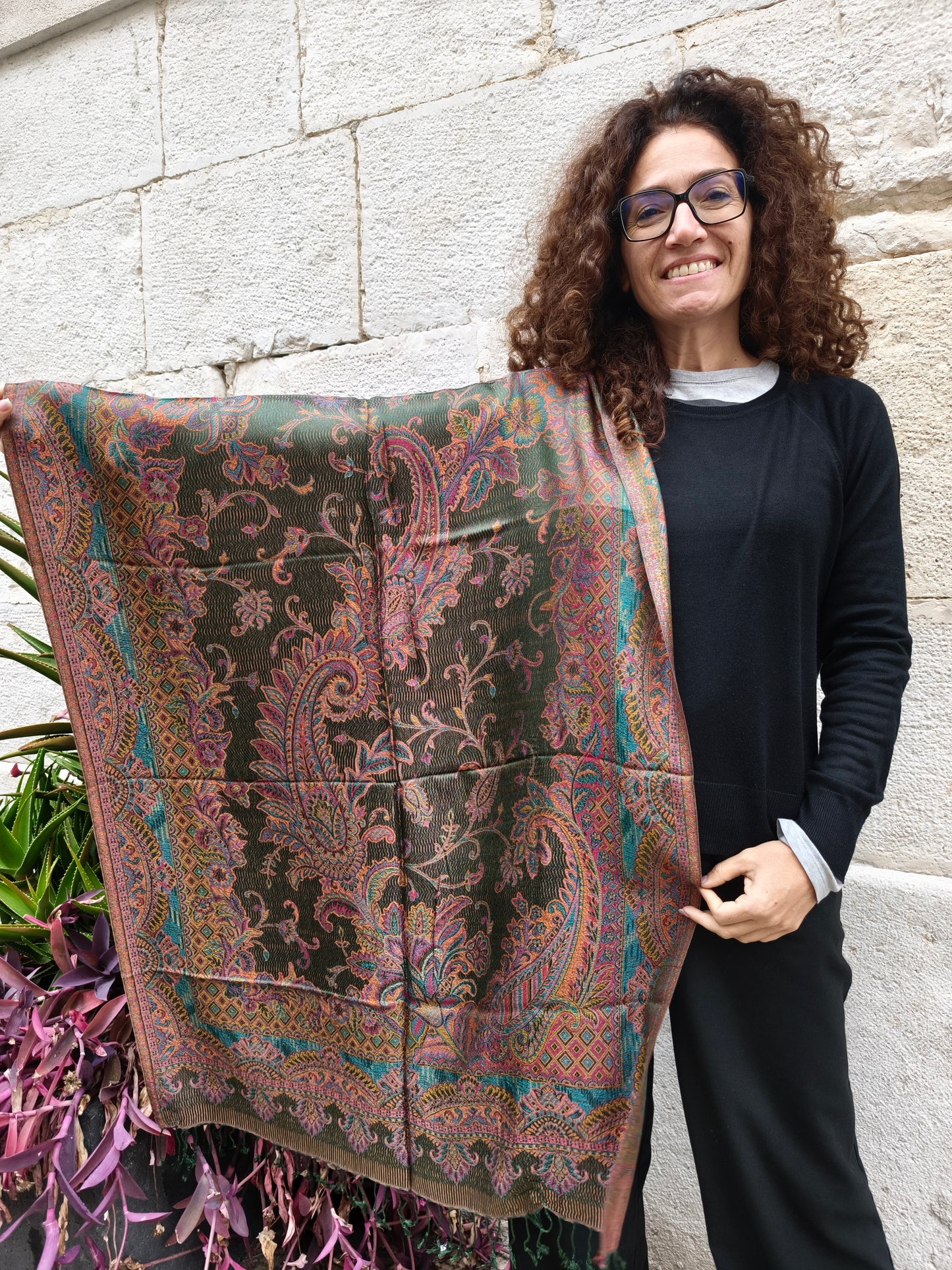 Pashmina Foulard Scarf 100% Indian Silk cm 195X75 48S