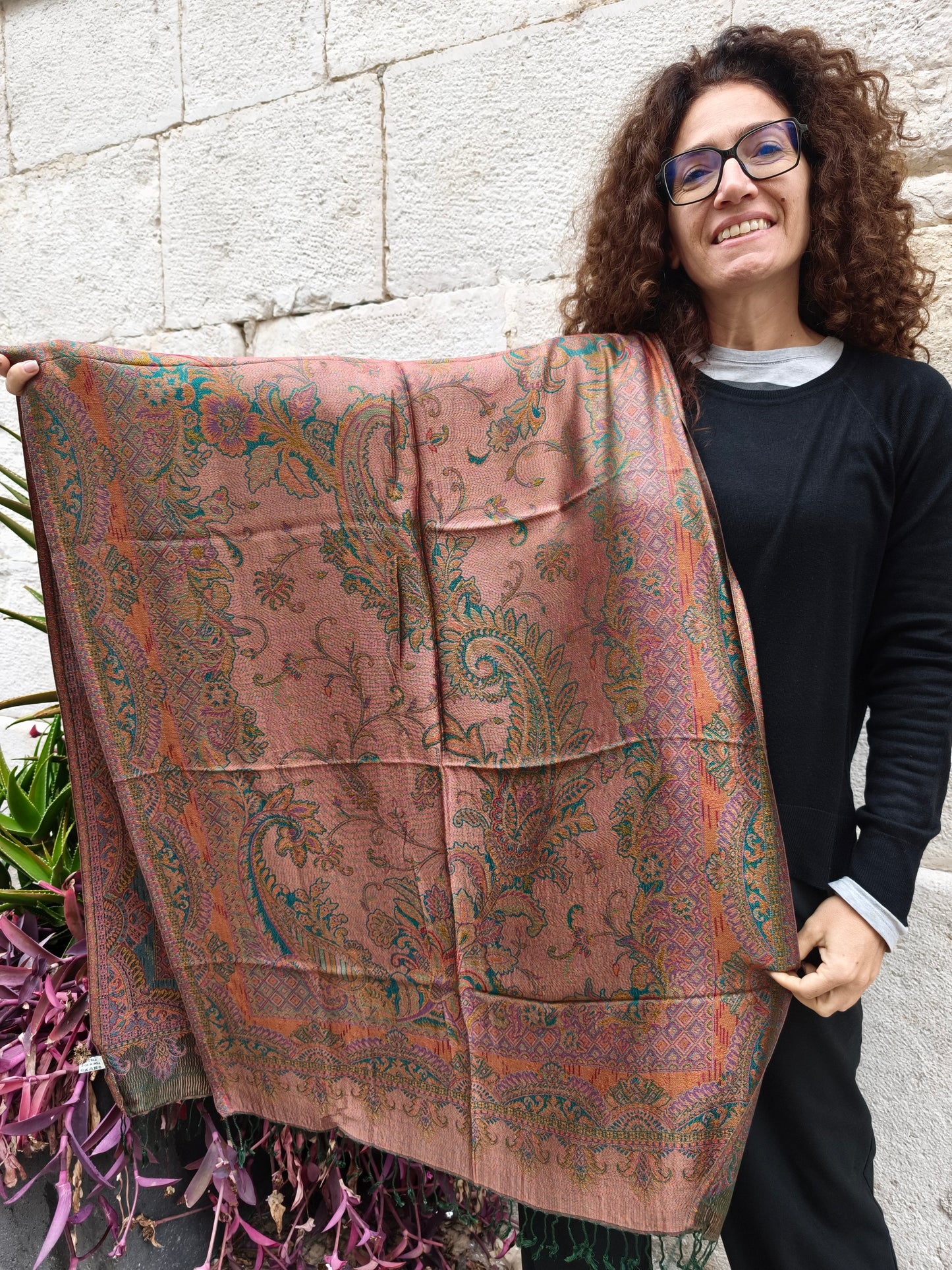 Pashmina Foulard Scarf 100% Indian Silk cm 195X75 48S