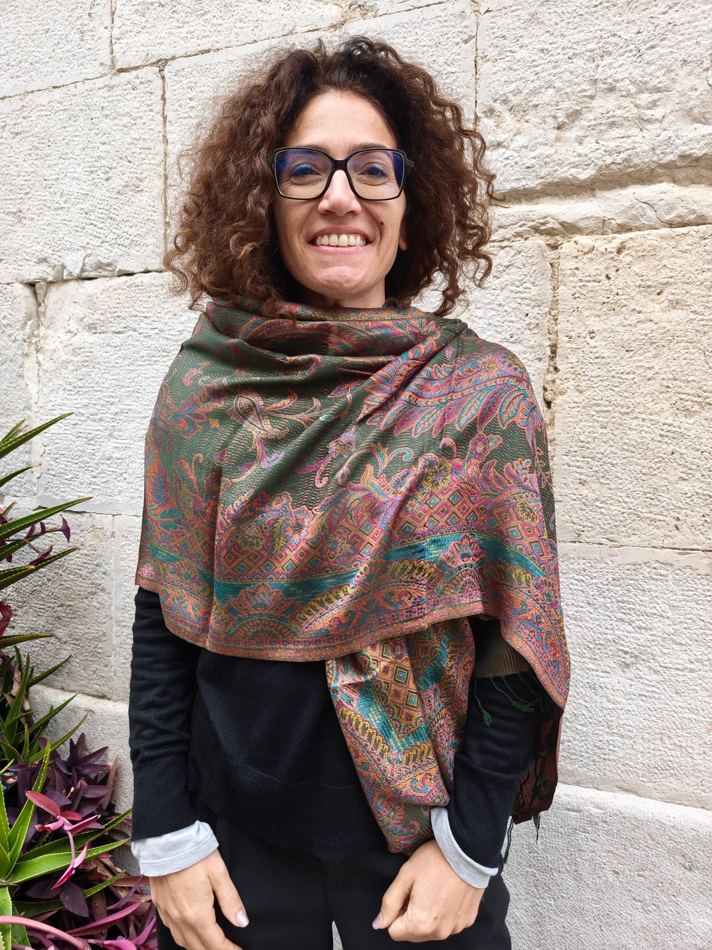 Pashmina Foulard Scarf 100% Indian Silk cm 195X75 48S