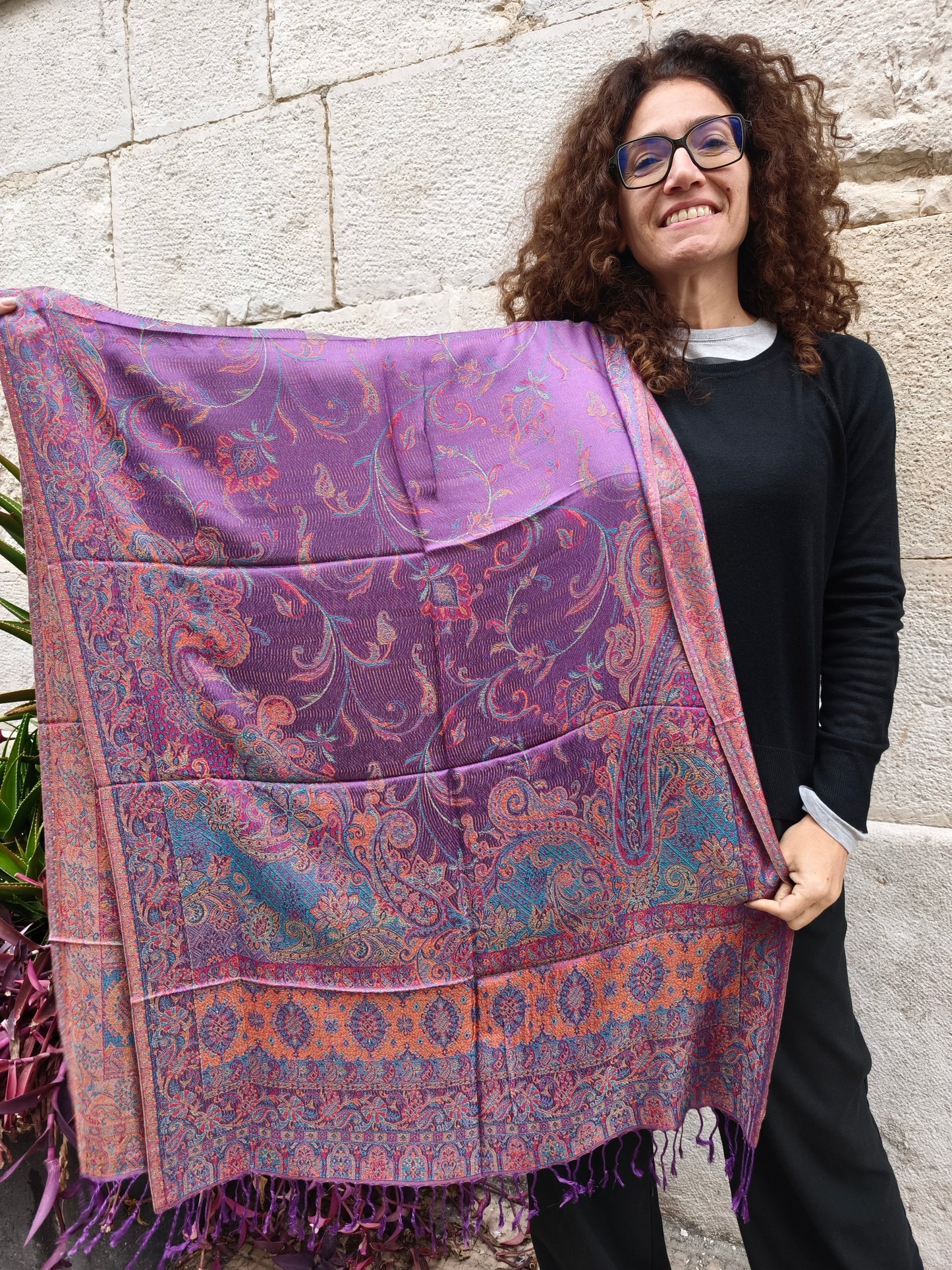 Pashmina Foulard Scarf 100% Indian Silk cm 195X75 49S