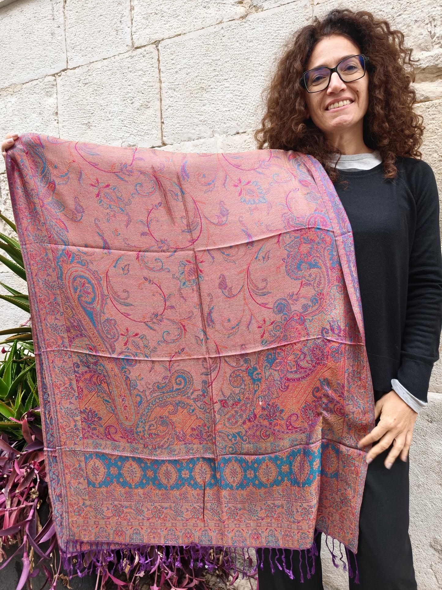 Pashmina Foulard Scarf 100% Indian Silk cm 195X75 49S