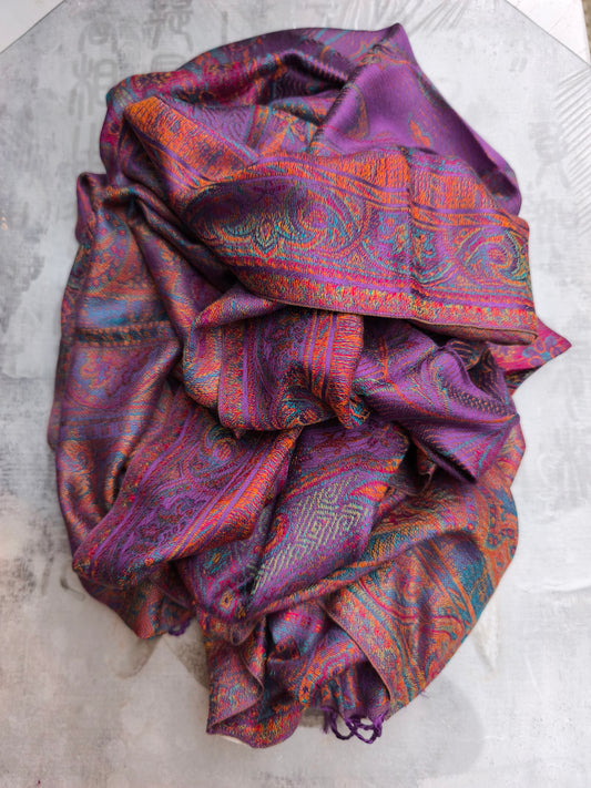 Pashmina-Foulard-Schal, 100 % Seide, Indien, 195 x 75 cm, 52S