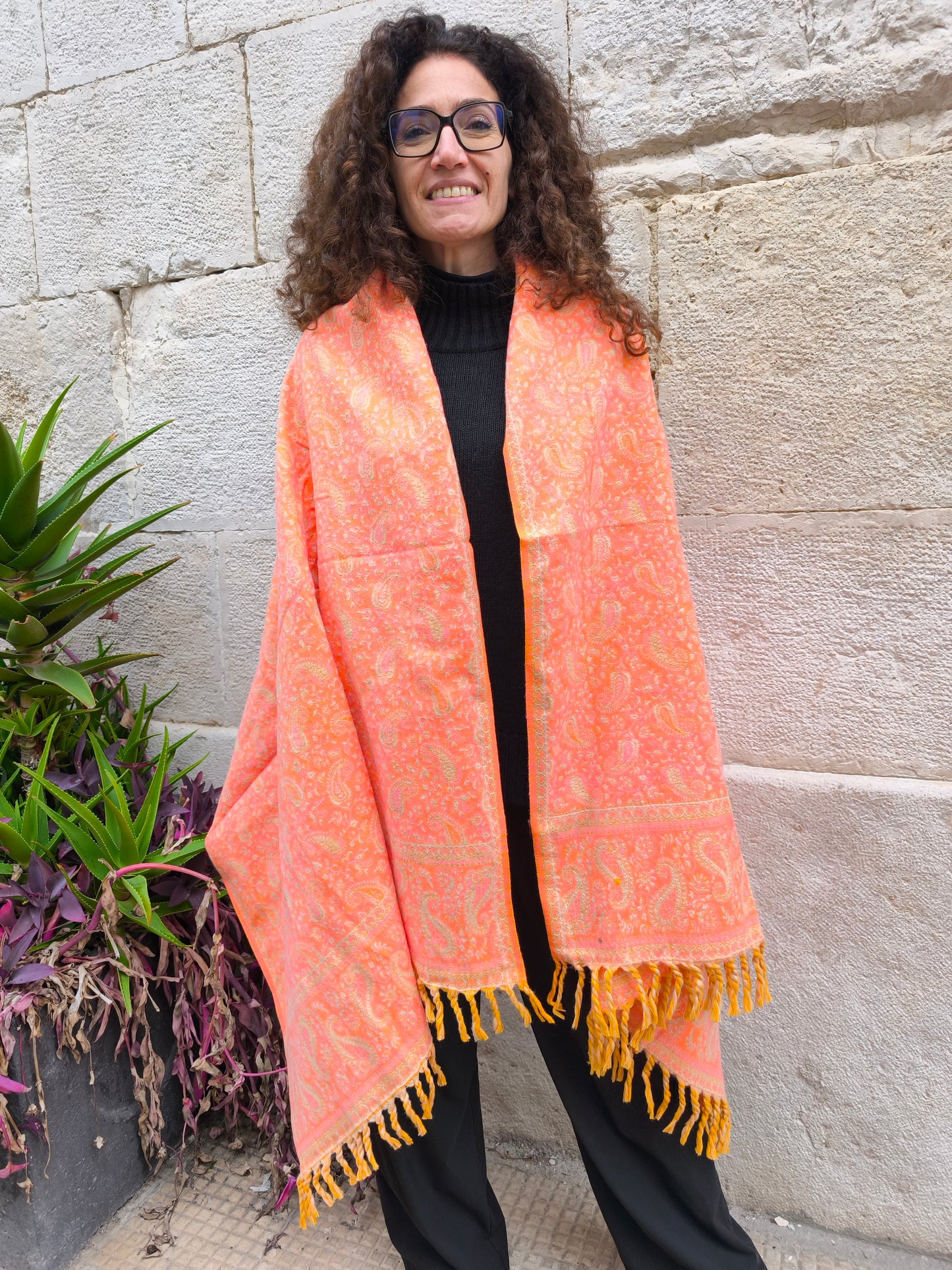 Scialle sciarpa stola Pashmina coperta lana di Yak calda Tibet 41B Difettata