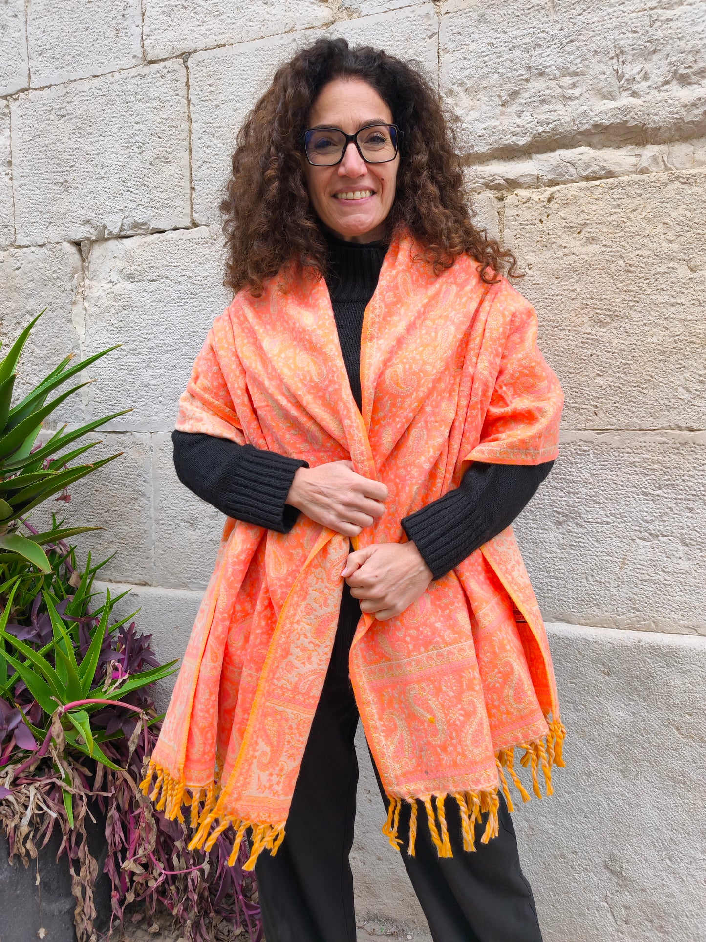 Scialle sciarpa stola Pashmina coperta lana di Yak calda Tibet 41B Difettata