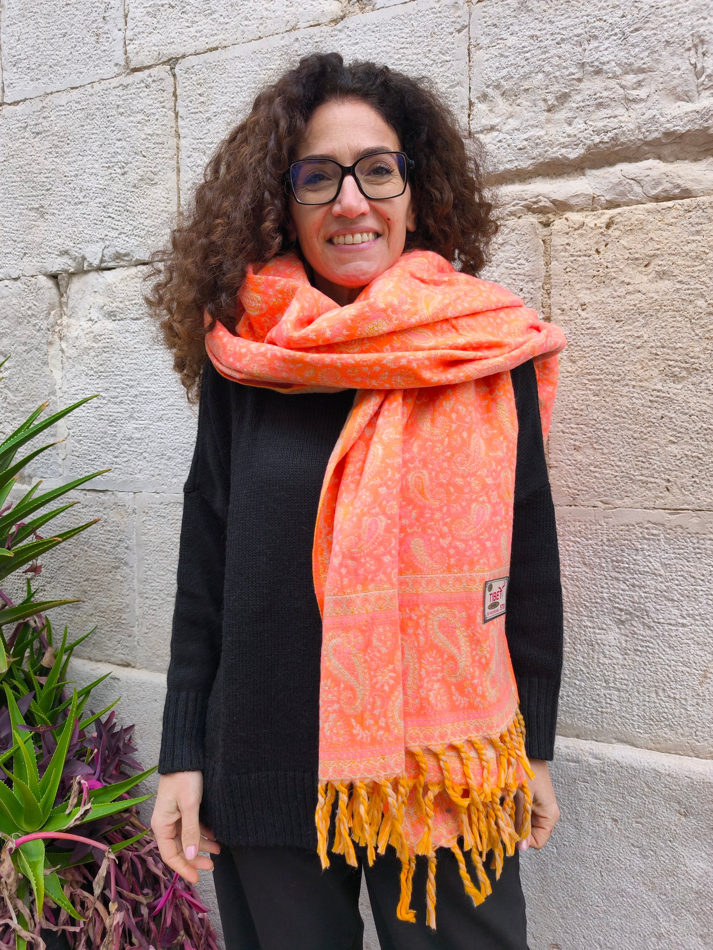 Scialle sciarpa stola Pashmina coperta lana di Yak calda Tibet 41B Difettata