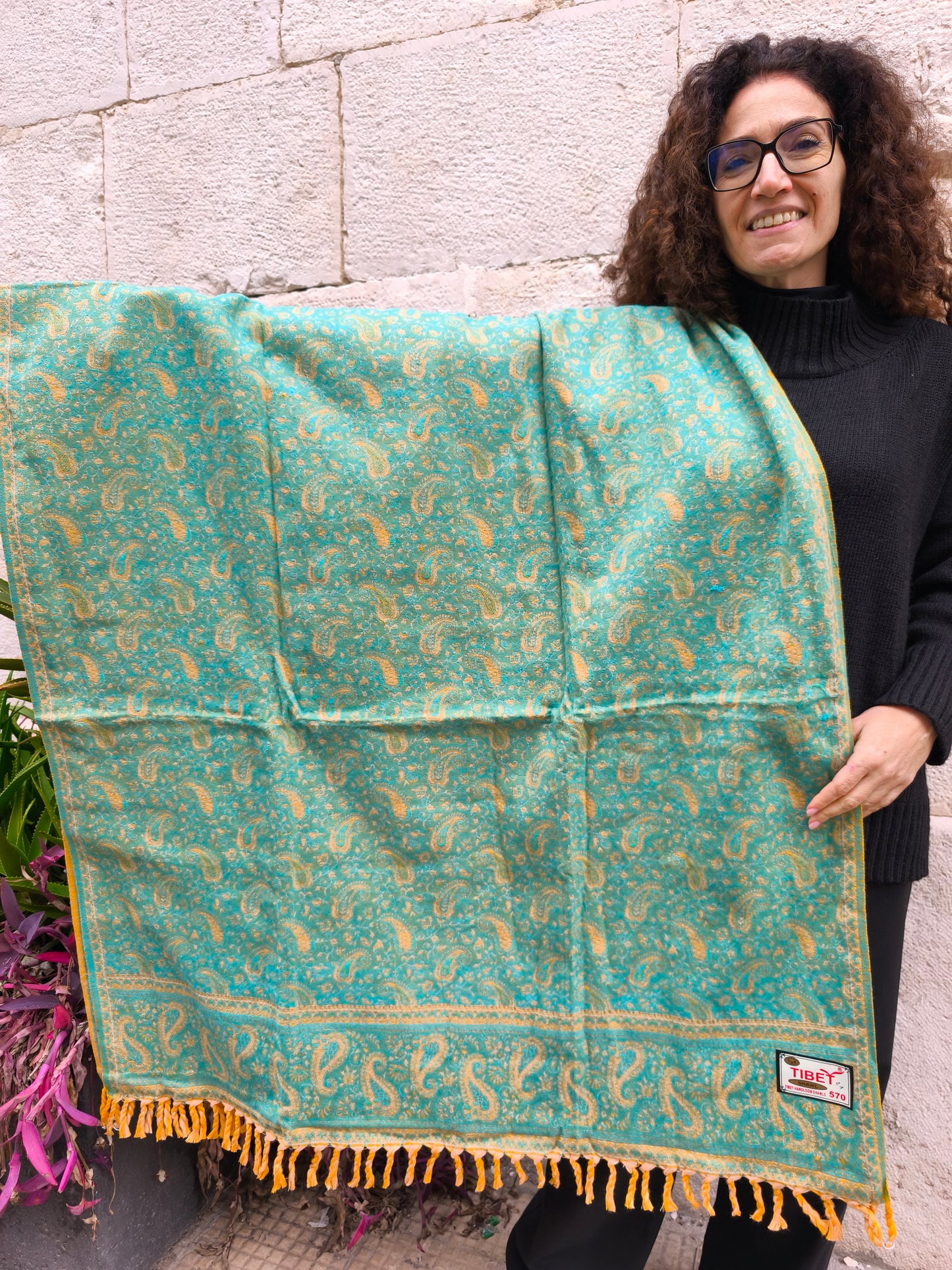 Scialle sciarpa stola Pashmina coperta lana di Yak calda Tibet 48B