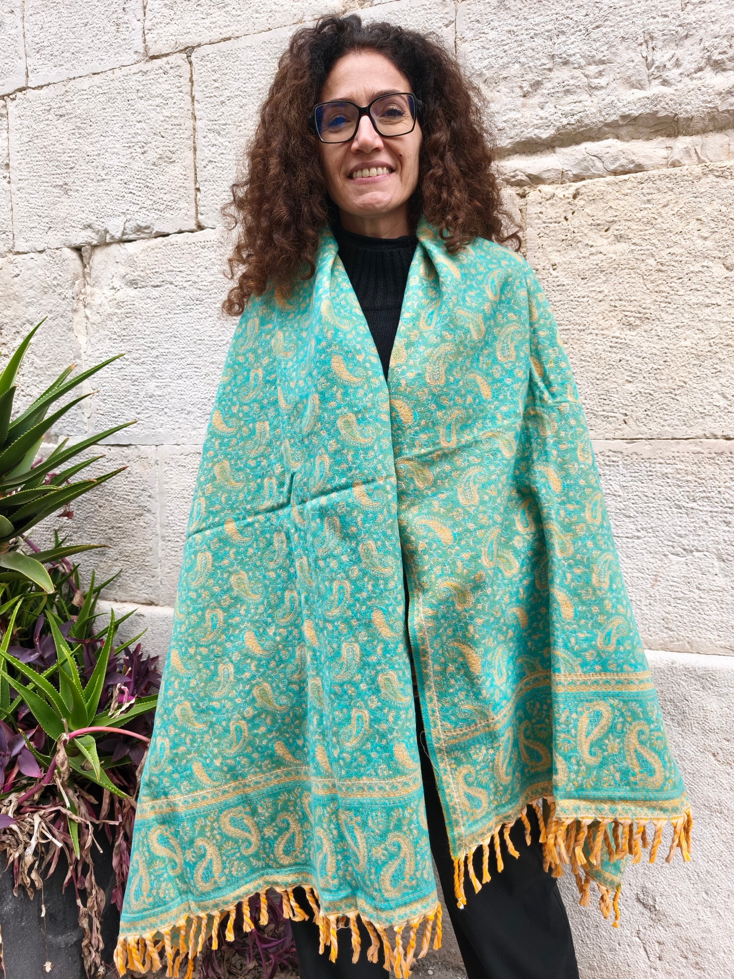 Scialle sciarpa stola Pashmina coperta lana di Yak calda Tibet 48B