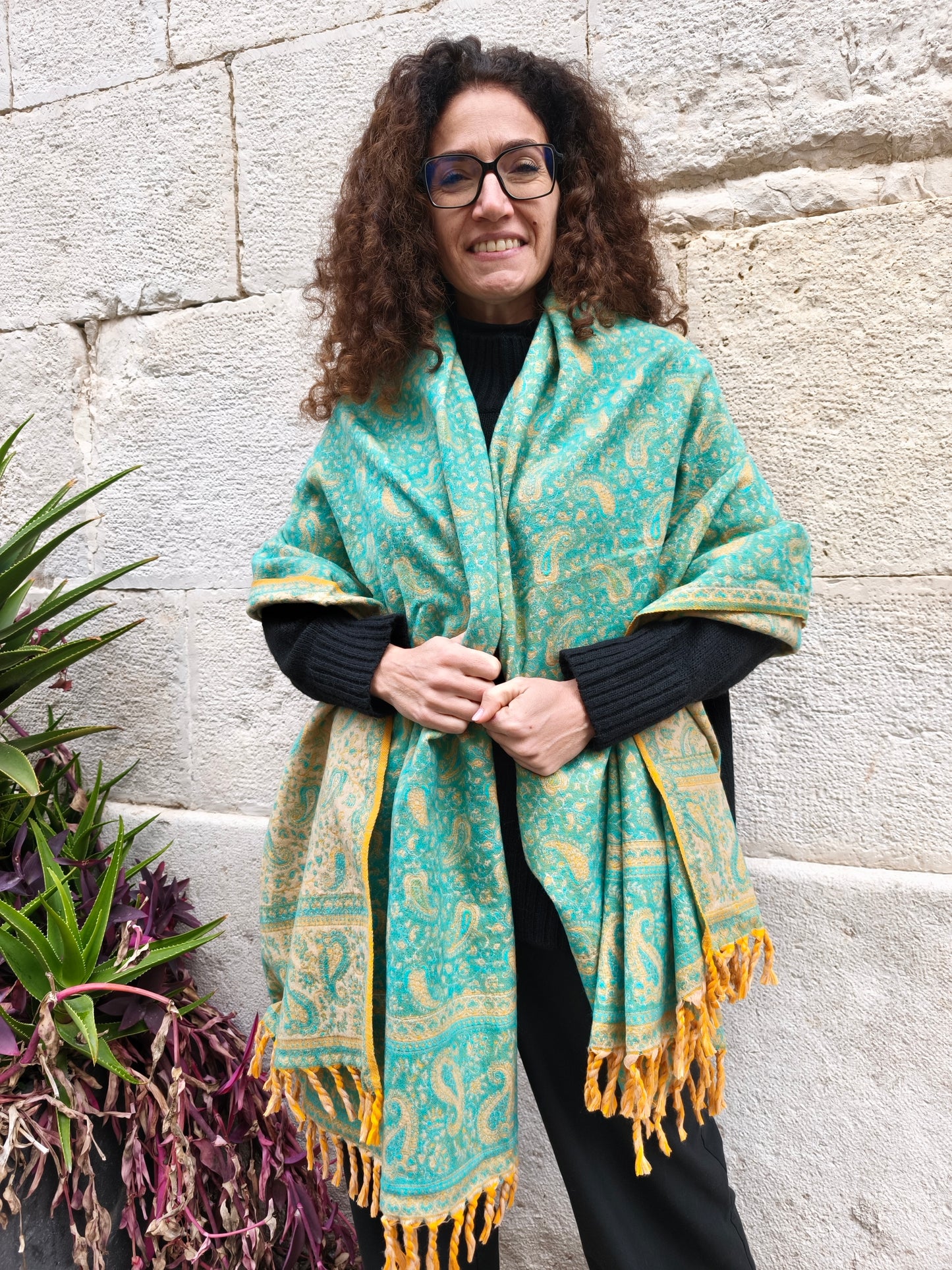 Scialle sciarpa stola Pashmina coperta lana di Yak calda Tibet 48B