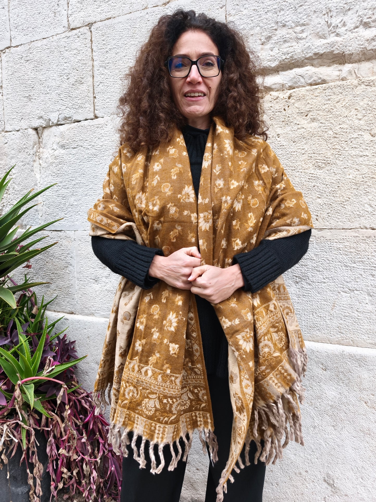 Scialle sciarpa stola Pashmina coperta lana di Yak calda Tibet 55B