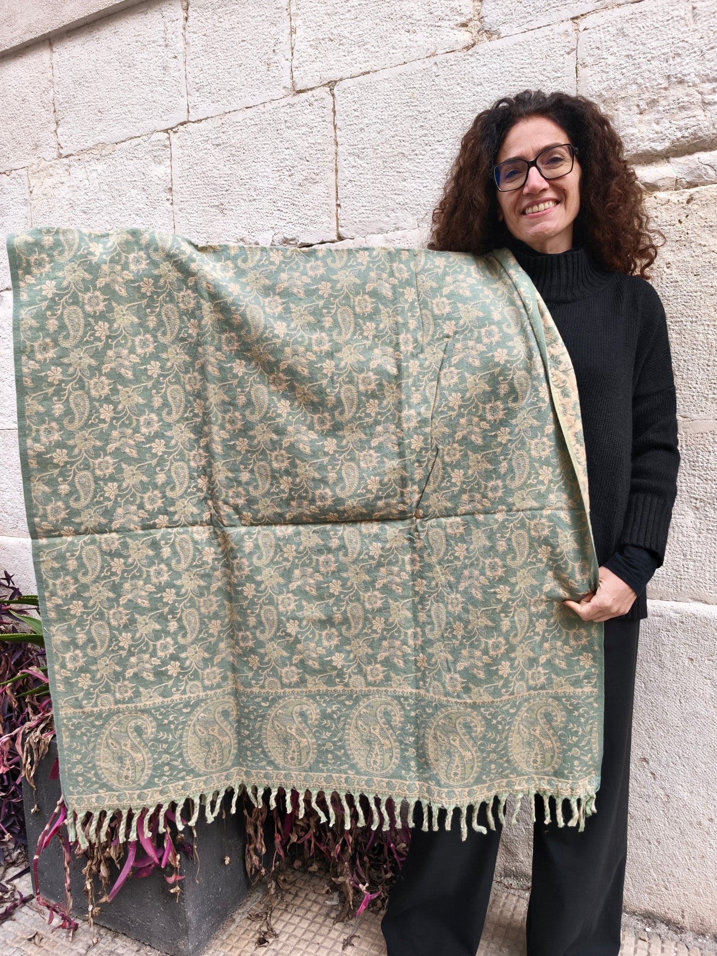 Scialle sciarpa stola Pashmina coperta lana di Yak calda Tibet 62B