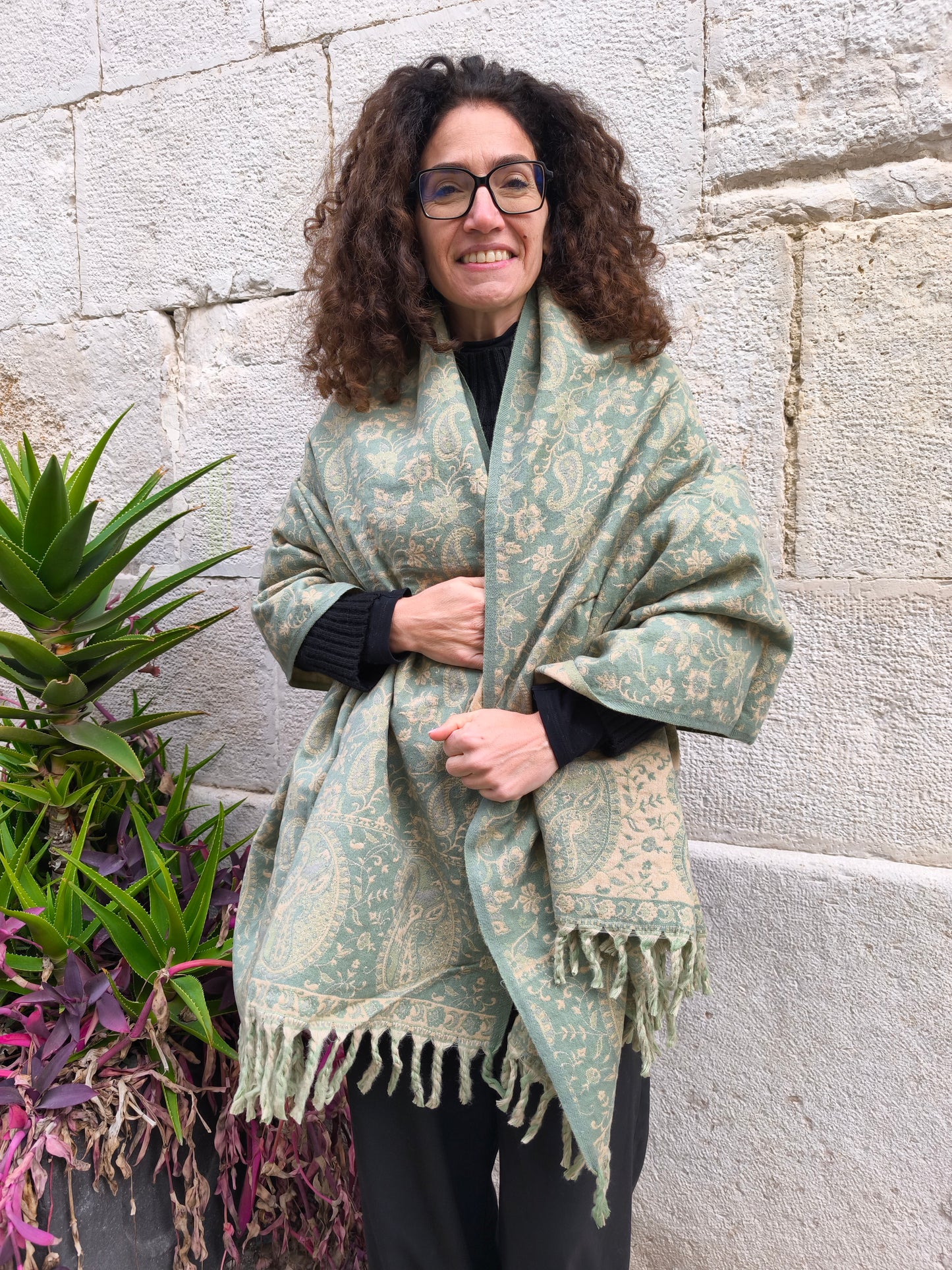 Scialle sciarpa stola Pashmina coperta lana di Yak calda Tibet 62B