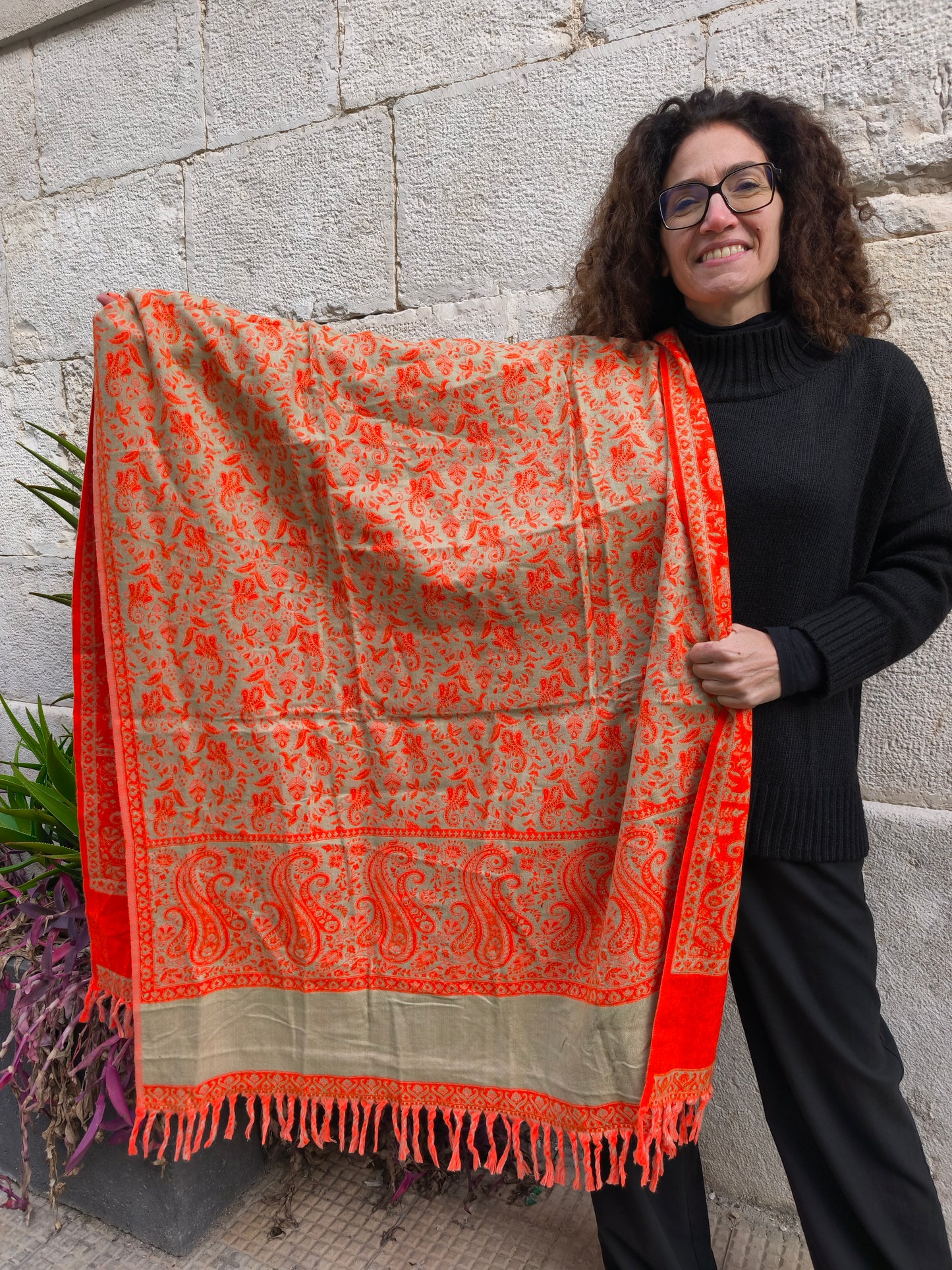 Scialle sciarpa stola Pashmina coperta lana di Yak calda Tibet 67B Difettato