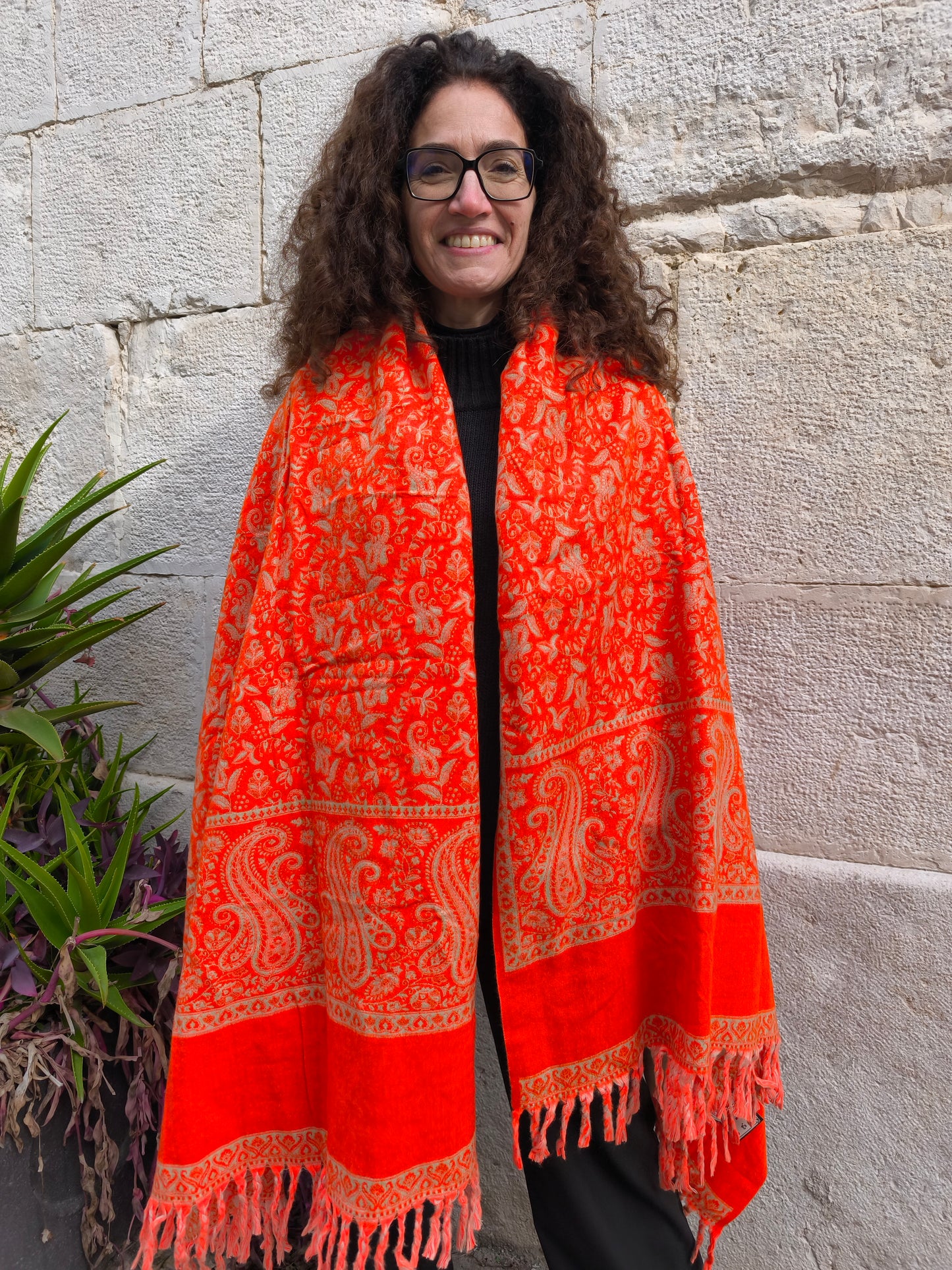 Scialle sciarpa stola Pashmina coperta lana di Yak calda Tibet 67B Difettato