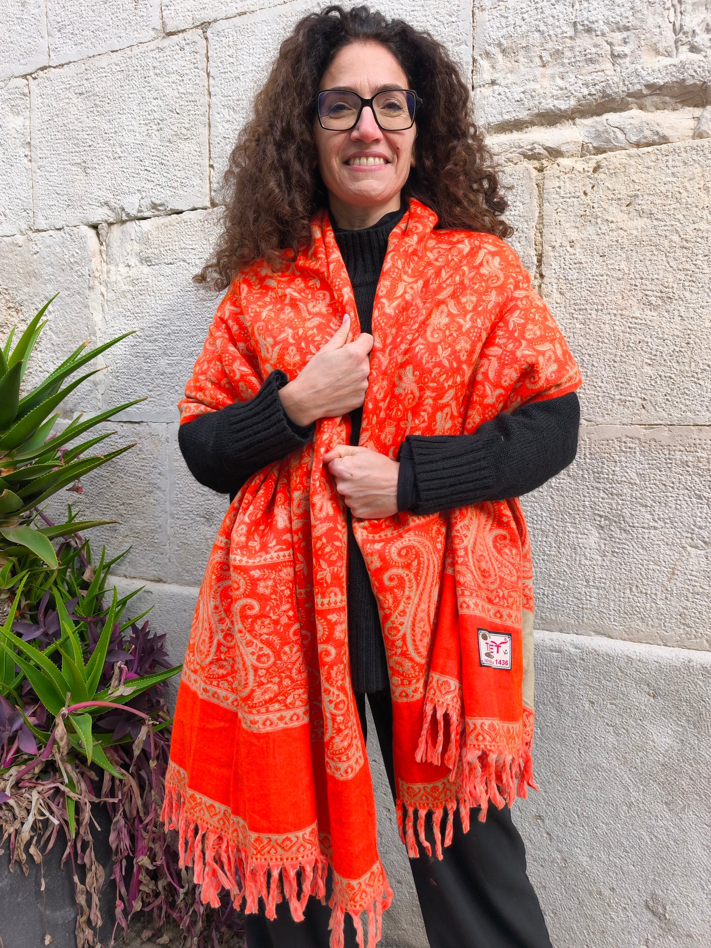 Scialle sciarpa stola Pashmina coperta lana di Yak calda Tibet 67B Difettato